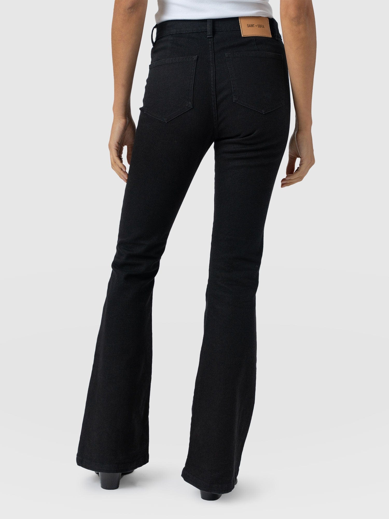 Bowie Stretch Flare Jeans - Jet Black - Women's Denims | Saint + Sofia® USA