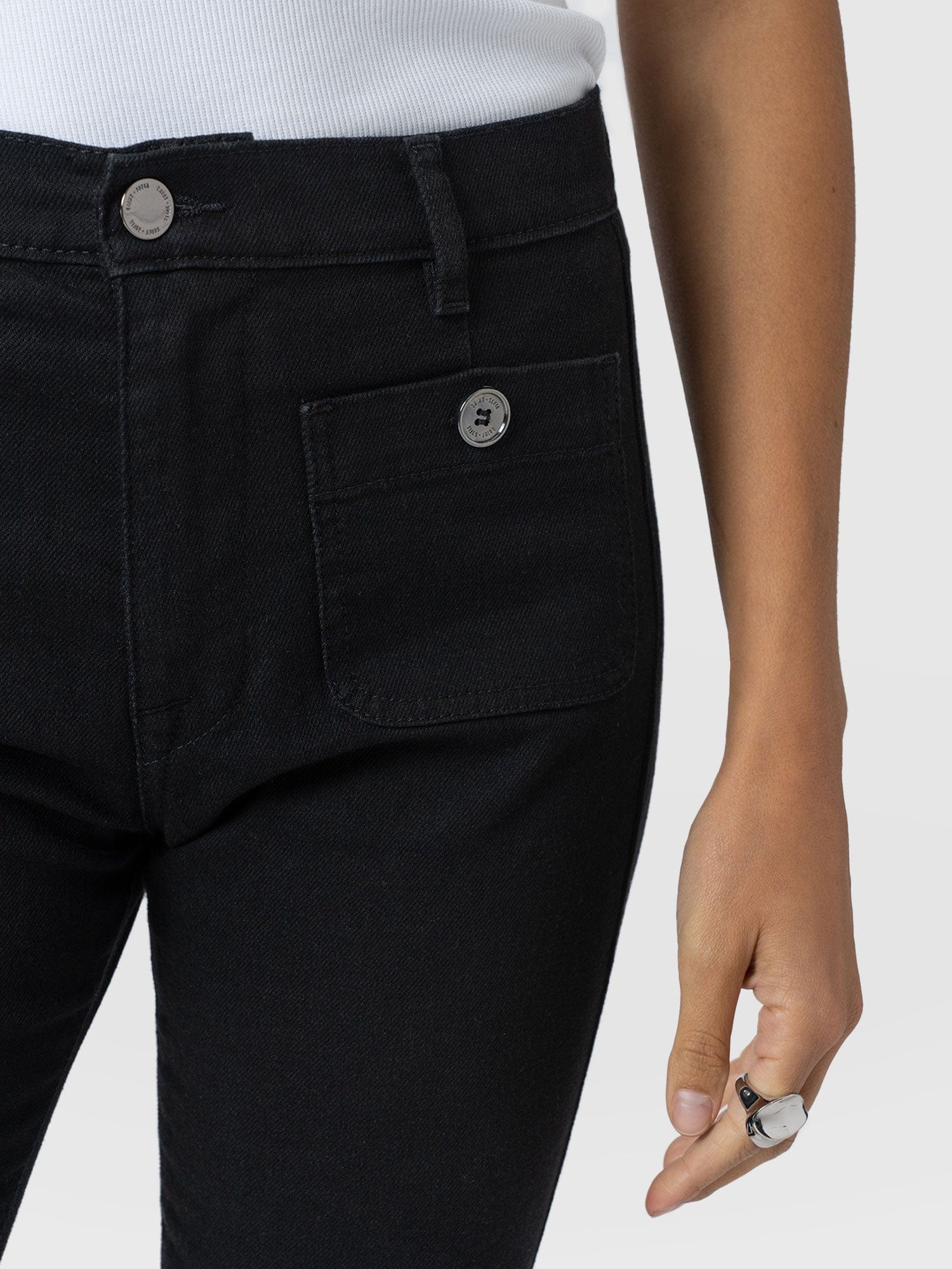 Bowie Stretch Flare Jeans - Jet Black - Women's Denims | Saint + Sofia® USA