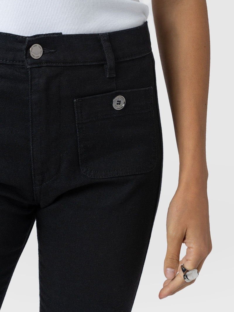 Bowie Stretch Flare Jeans - Jet Black - Women's Denims | Saint + Sofia® USA