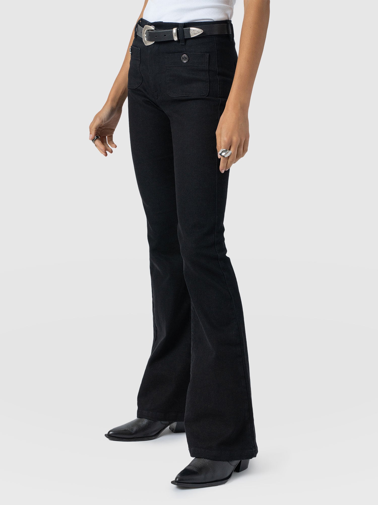 Bowie Stretch Flare Jeans - Jet Black - Women's Denims | Saint + Sofia® USA