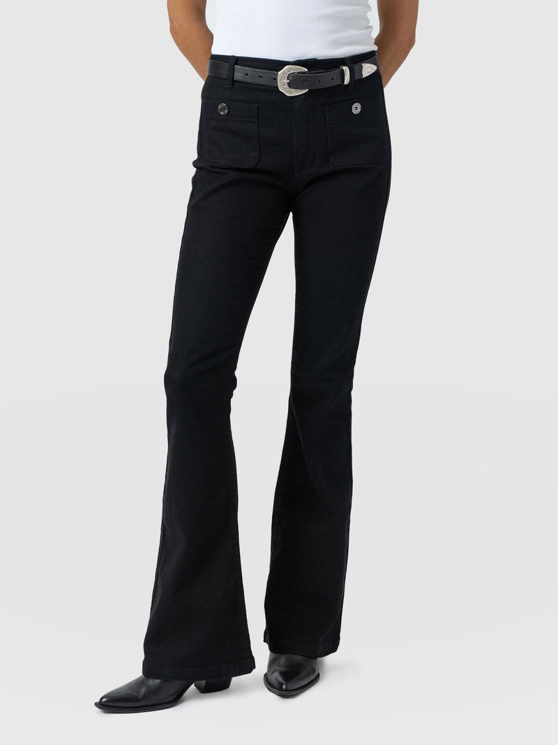 Bowie Stretch Flare Jeans - Jet Black - Women's Denims | Saint + Sofia® USA