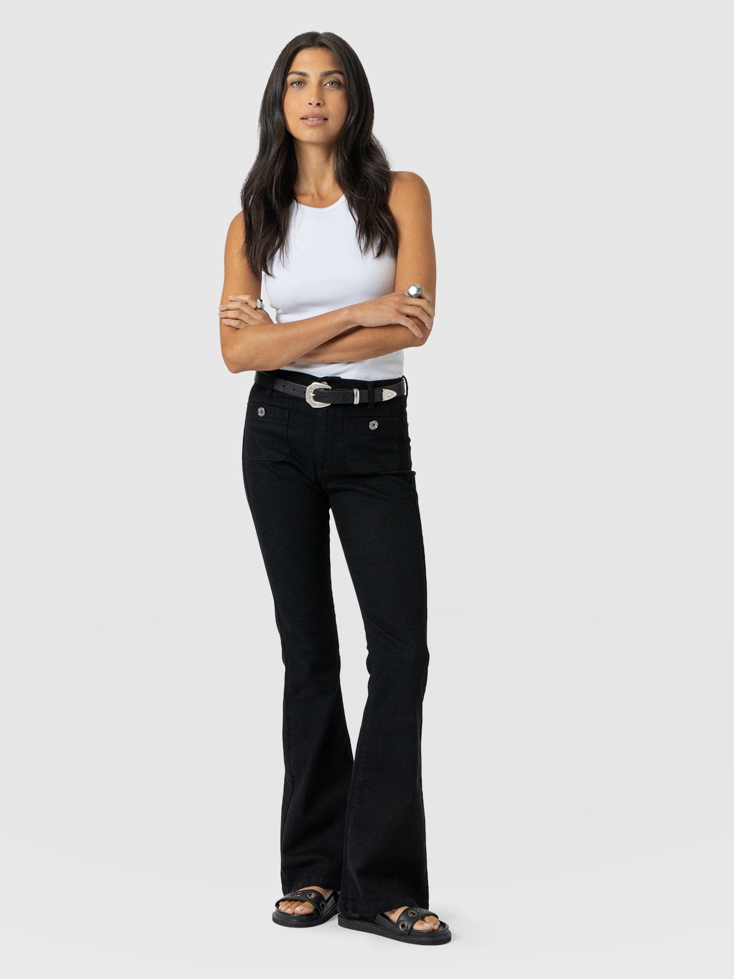Bowie Stretch Flare Jeans - Jet Black - Women's Denims | Saint + Sofia® USA
