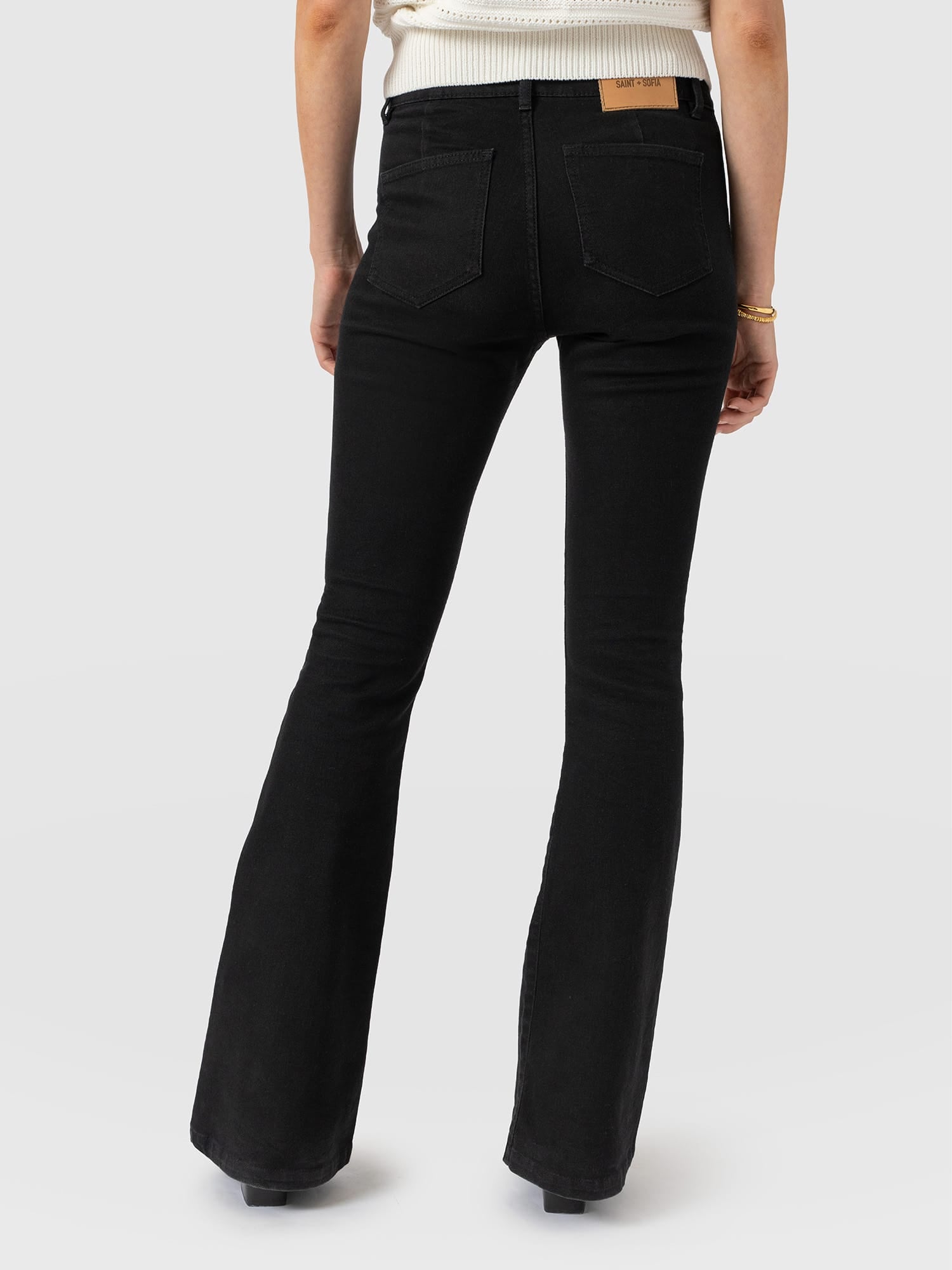 Bowie Stretch Flare Jeans Jet Black - Women's Jeans | Saint and Sofia® USA