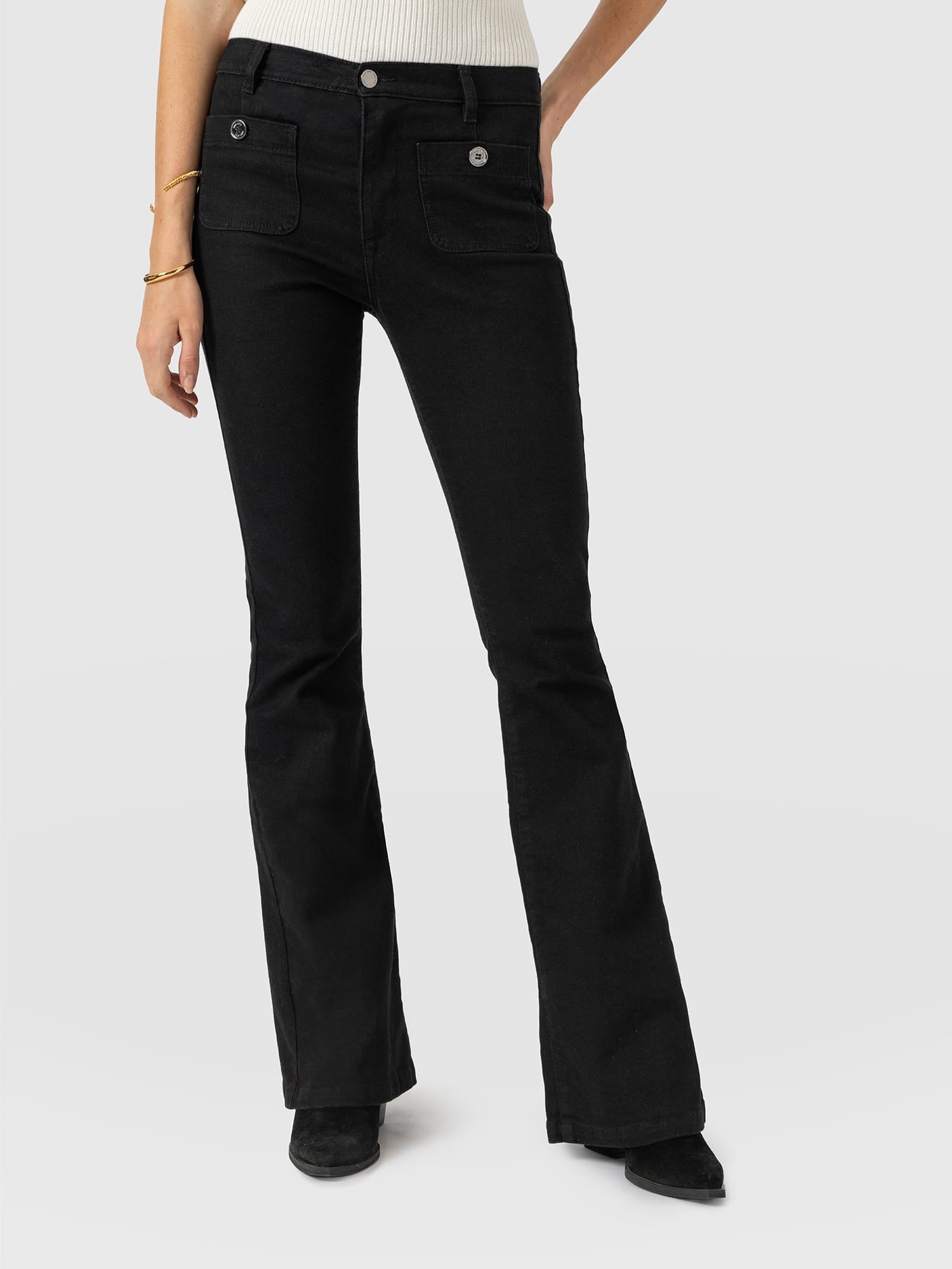 Bowie Stretch Flare Jeans Jet Black - Women's Jeans | Saint and Sofia® USA