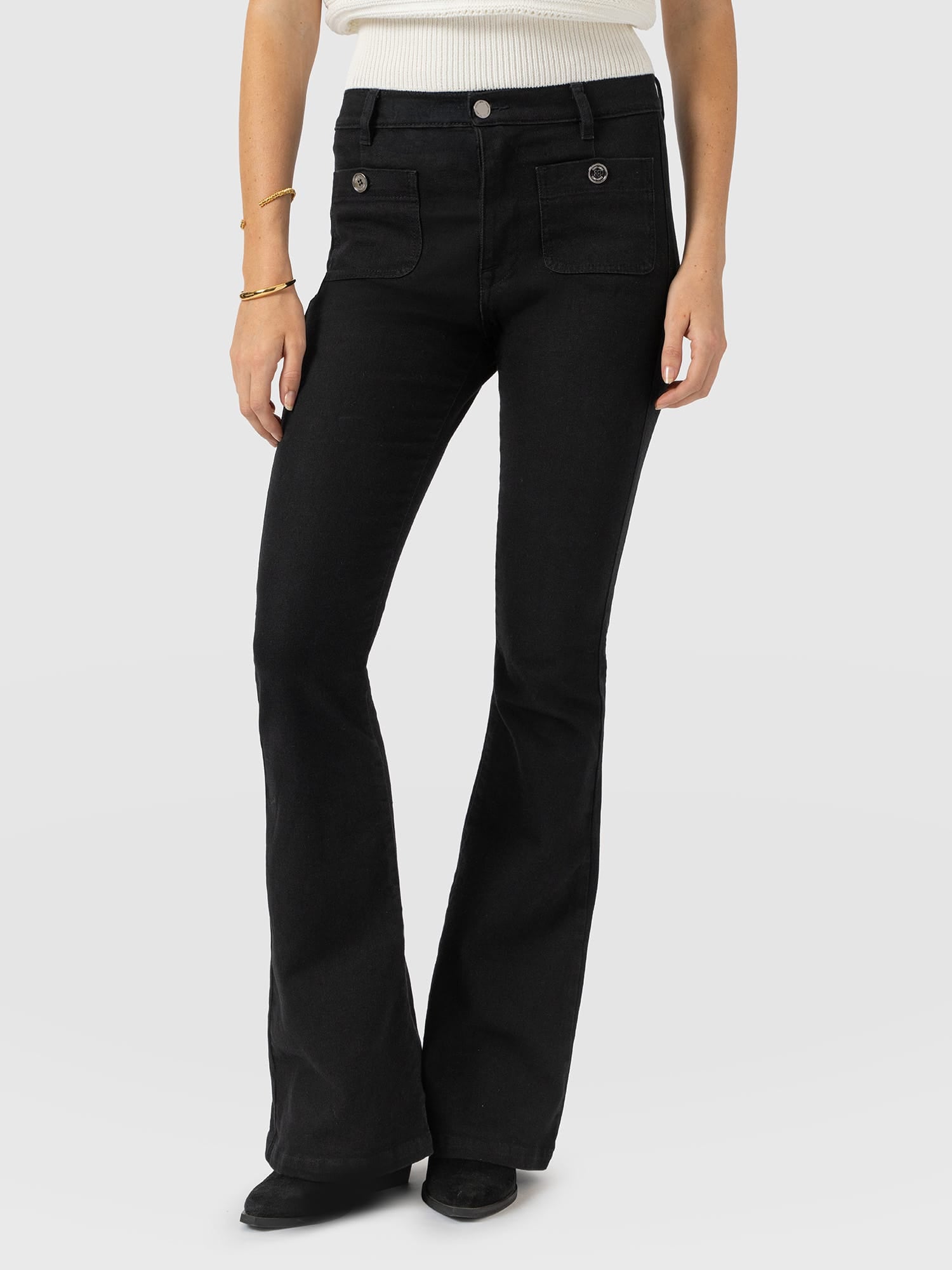 Bowie Stretch Flare Jeans Jet Black - Women's Jeans | Saint and Sofia® USA