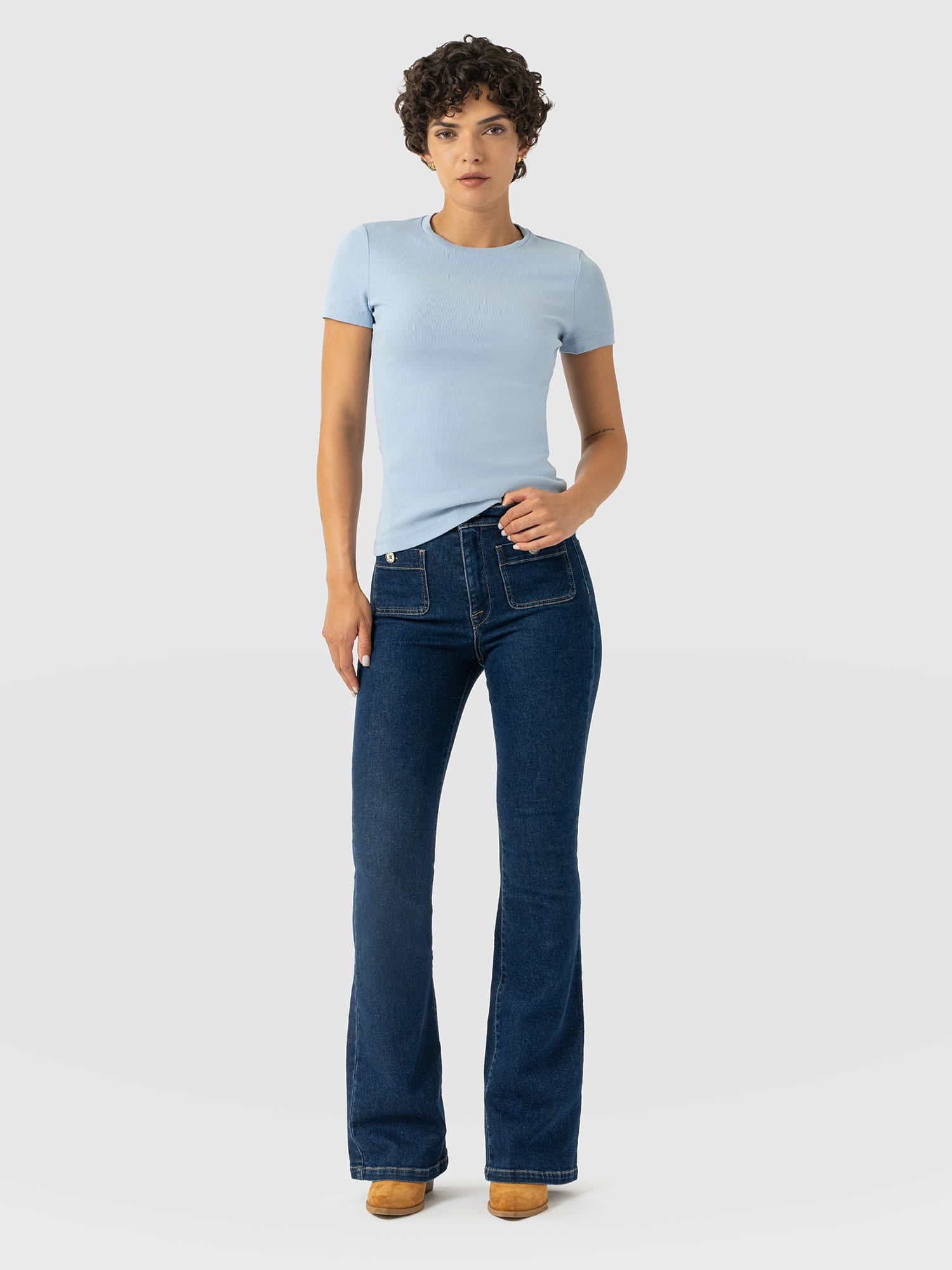 Bowie Stretch Flare Jeans Mid Blue - Women's Jeans | Saint and Sofia® USA