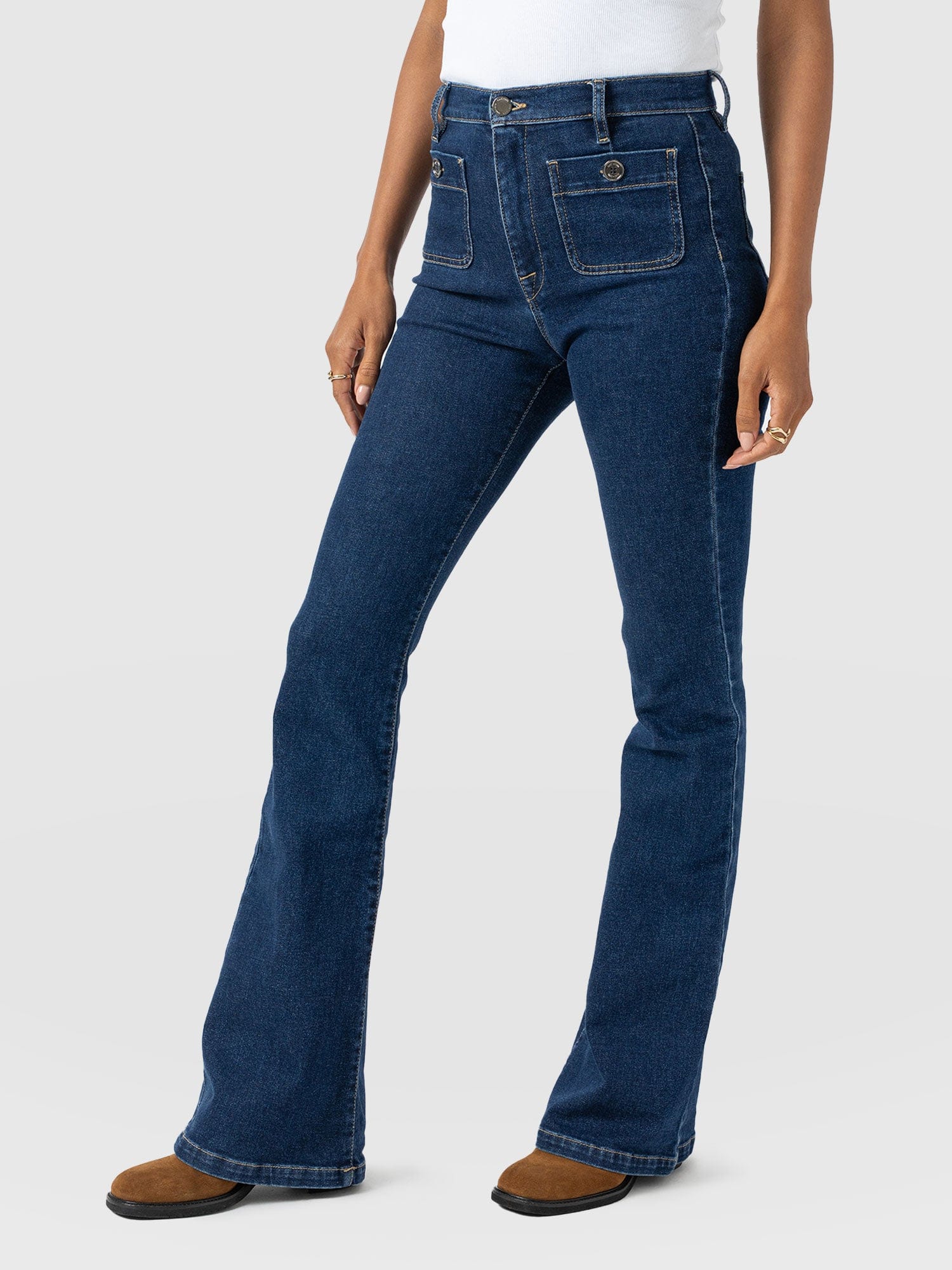 Bowie Stretch Flare Jeans Mid Blue - Women's Jeans | Saint + Sofia® US