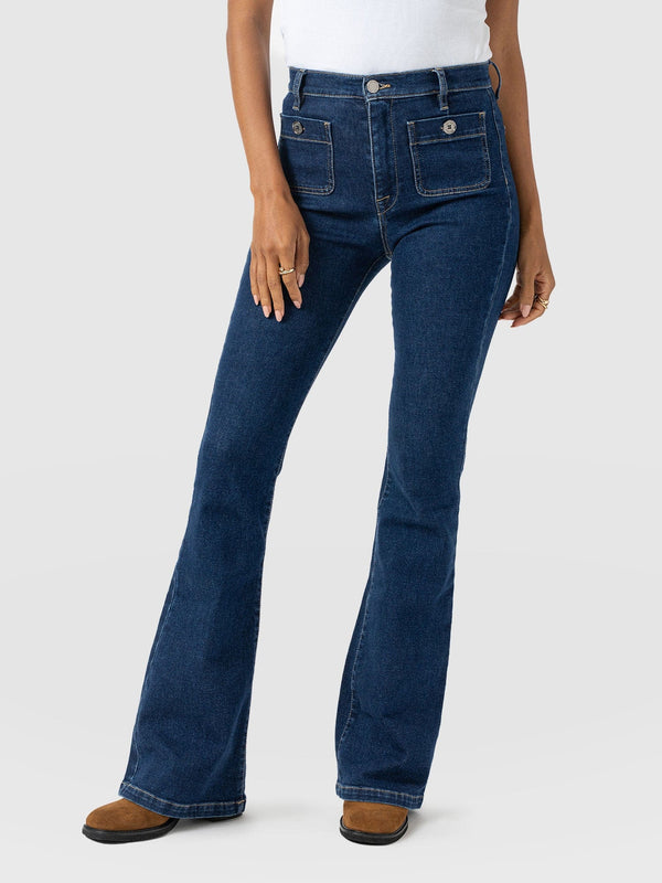 Bowie Stretch Flare Jeans Mid Blue - Women's Jeans | Saint + Sofia® US
