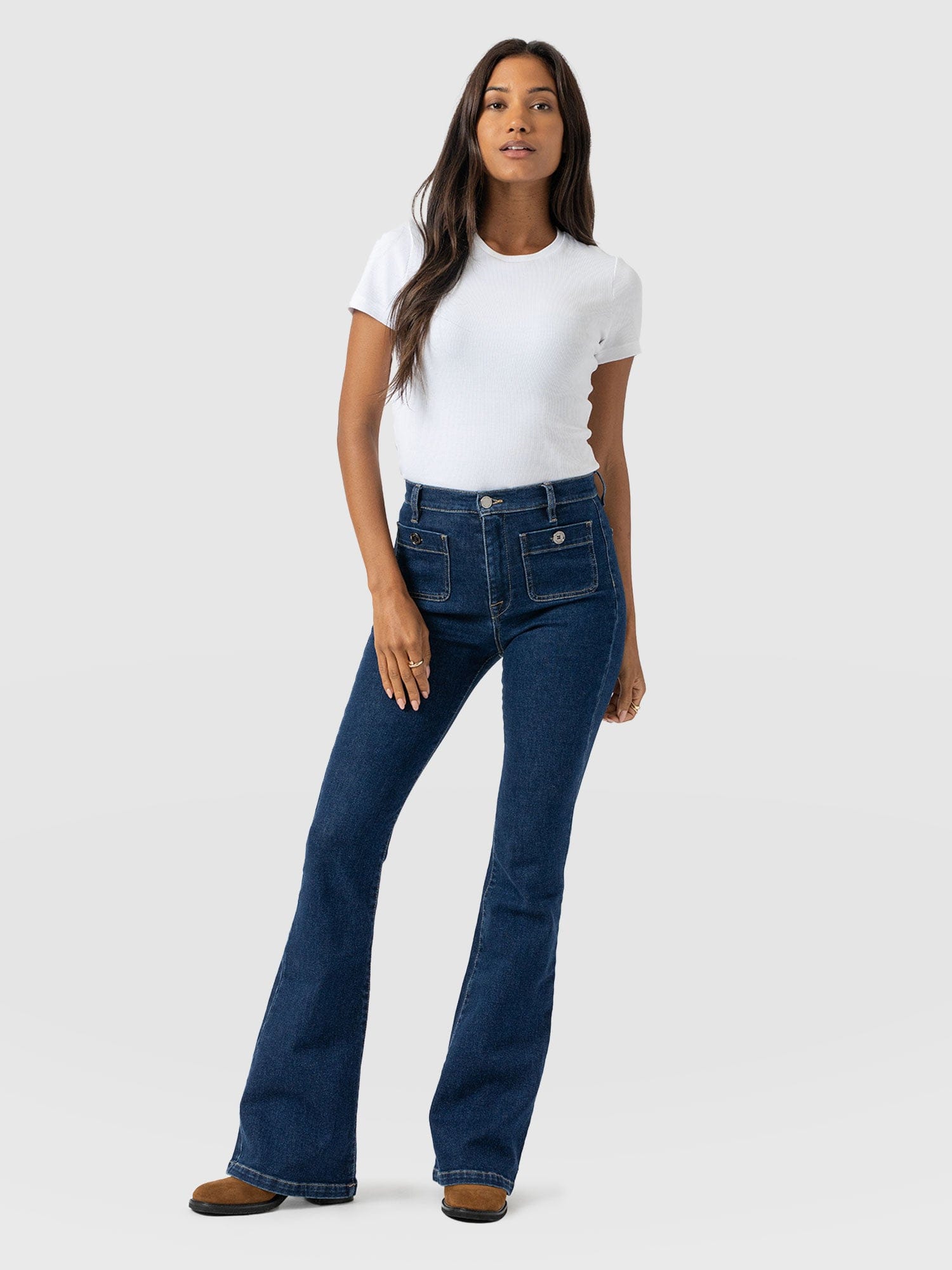 Bowie Stretch Flare Jeans Mid Blue - Women's Jeans | Saint + Sofia® US