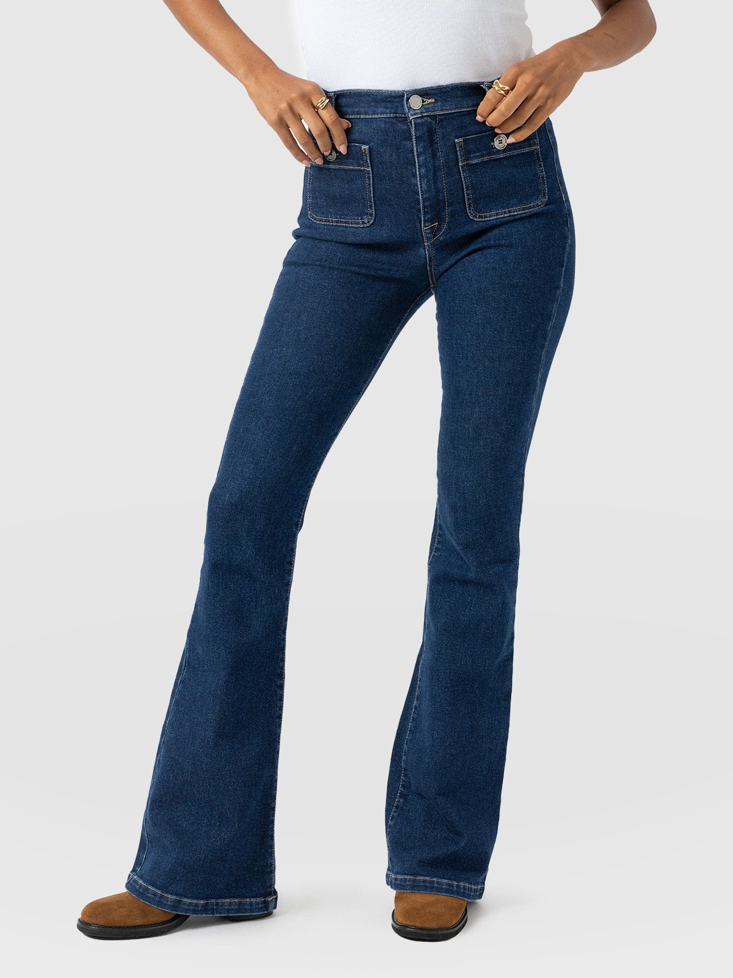Bowie Stretch Flare Jeans Mid Blue - Women's Jeans | Saint + Sofia® US