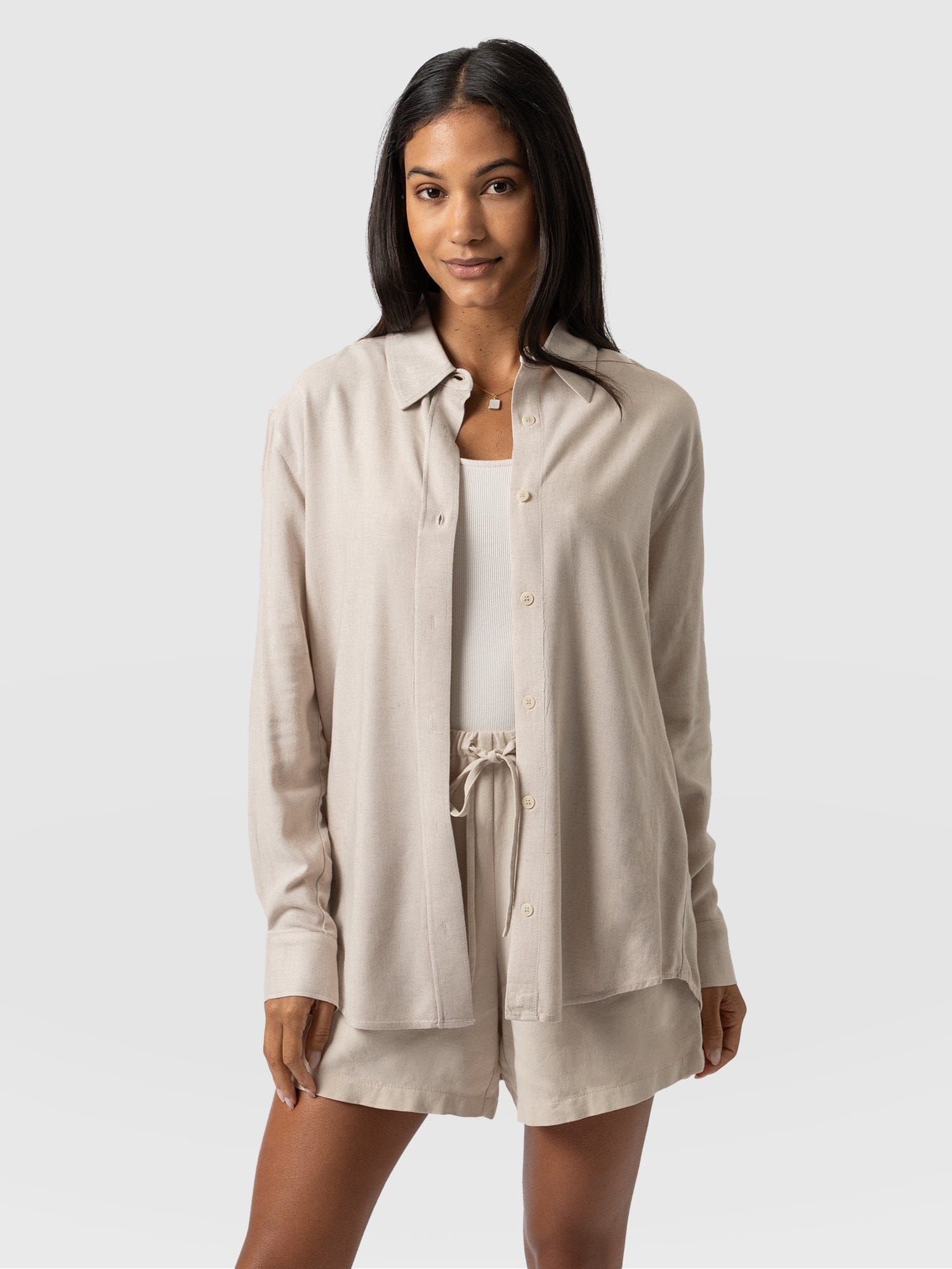 Boyfriend Shirt Oatmeal - Women's Linen Shirts | Saint + Sofia® USA