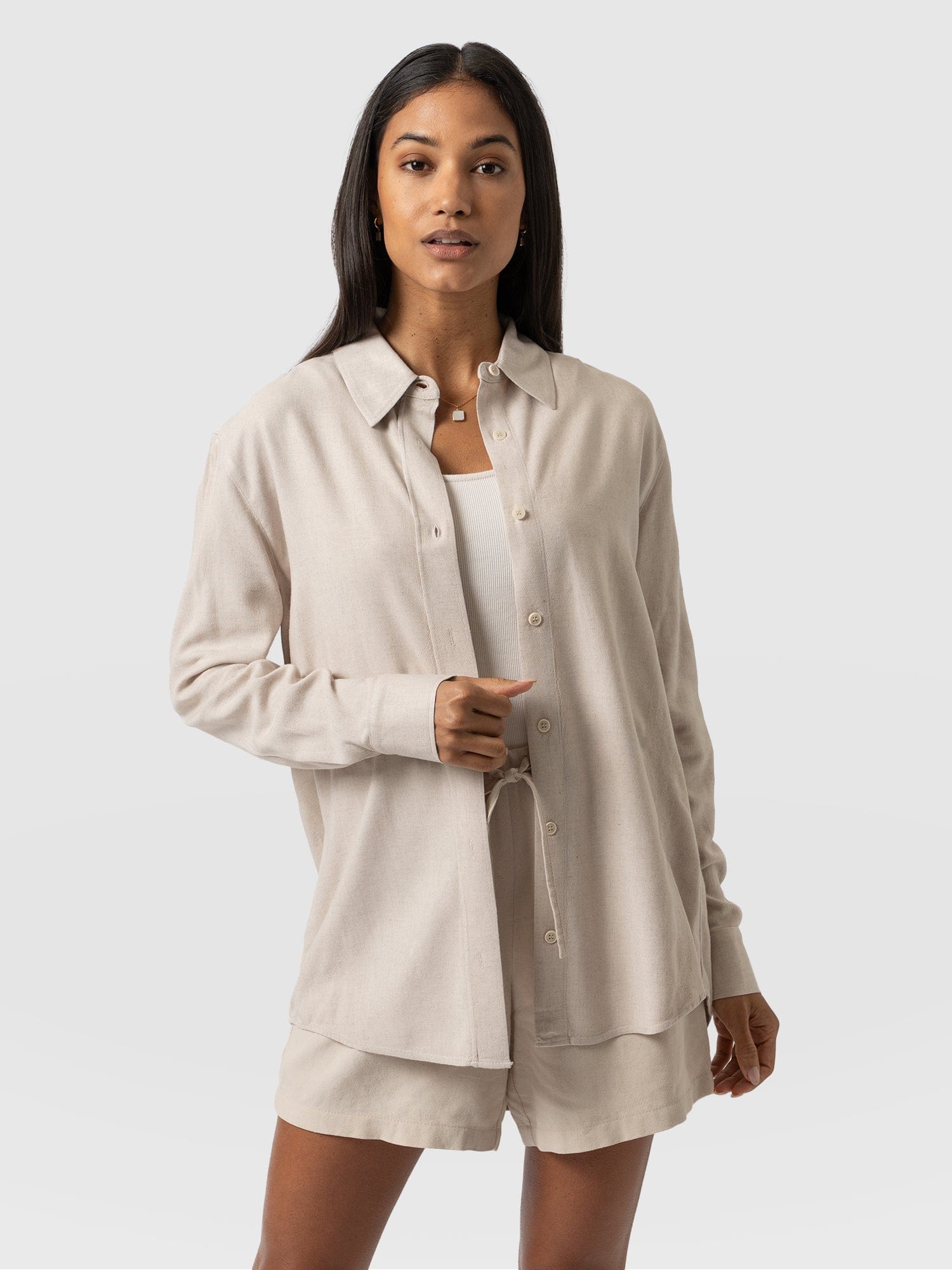 Boyfriend Shirt Oatmeal - Women's Linen Shirts | Saint + Sofia® USA