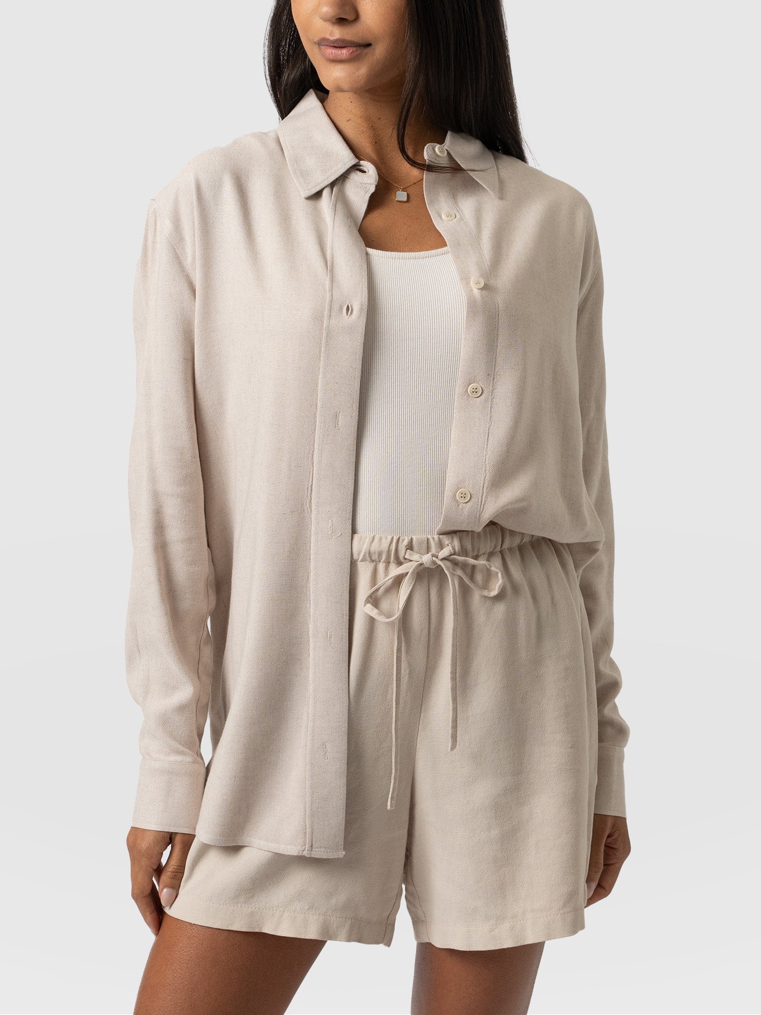 Boyfriend Shirt Oatmeal - Women's Linen Shirts | Saint + Sofia® USA