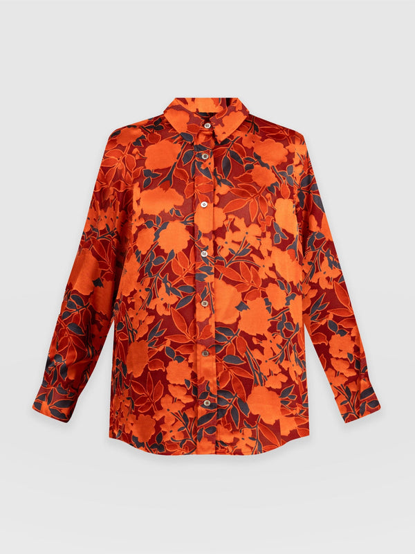 Boyfriend Shirt Orange Floral Burnout - Women's Shirt | Saint + Sofia® USA