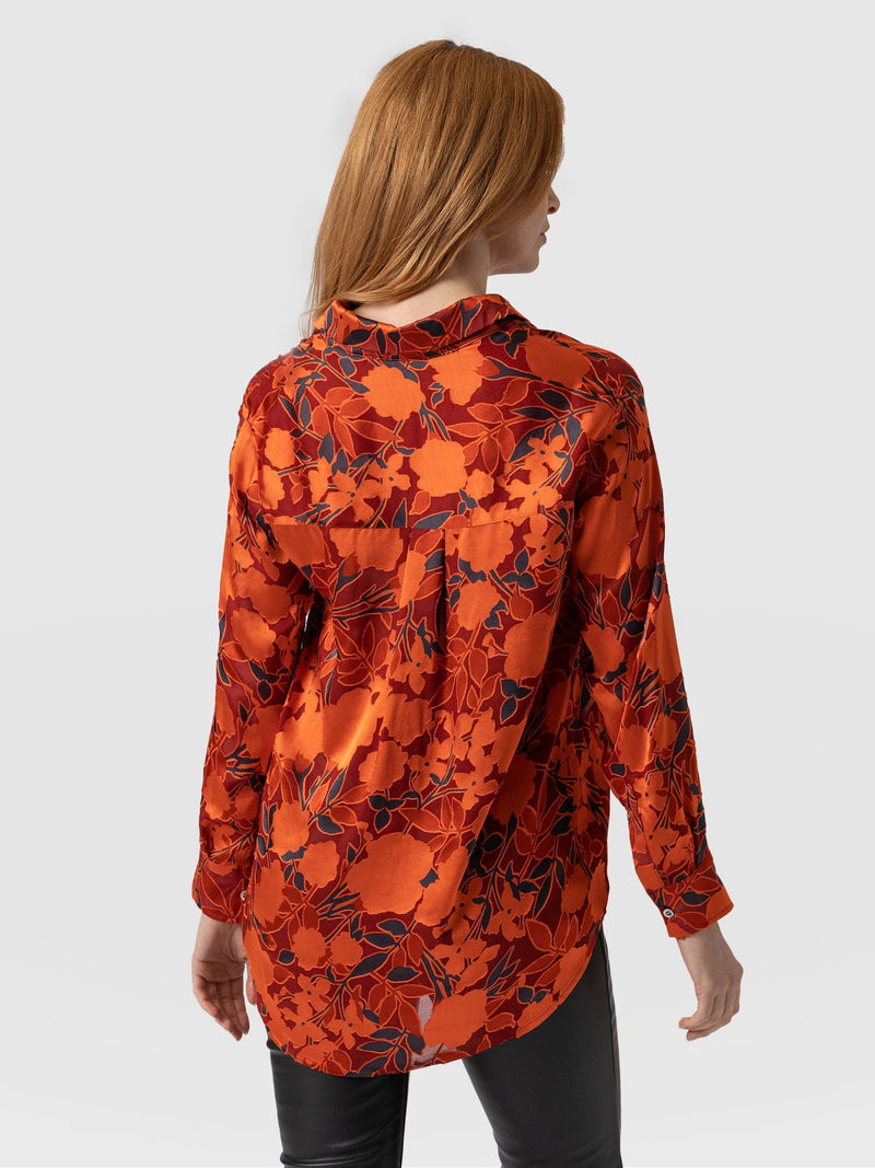 Boyfriend Shirt Orange Floral Burnout - Women's Shirt | Saint + Sofia® USA