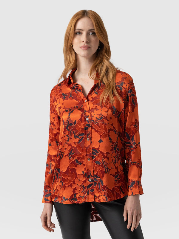 Burnout velvet top with orange floral print