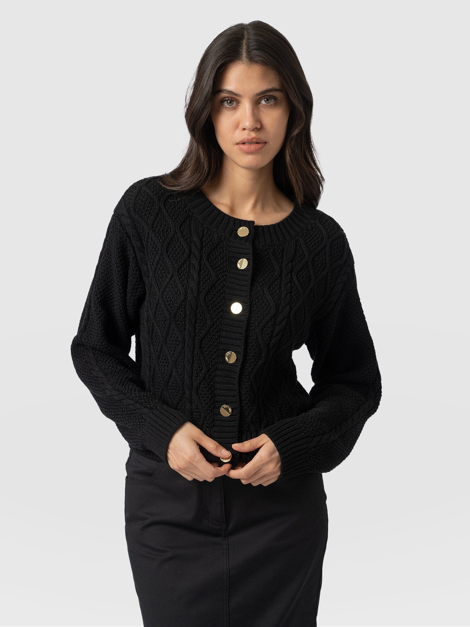 Bronte Cable Cardigan Black - Women's Cardigans | Saint + Sofia® USA