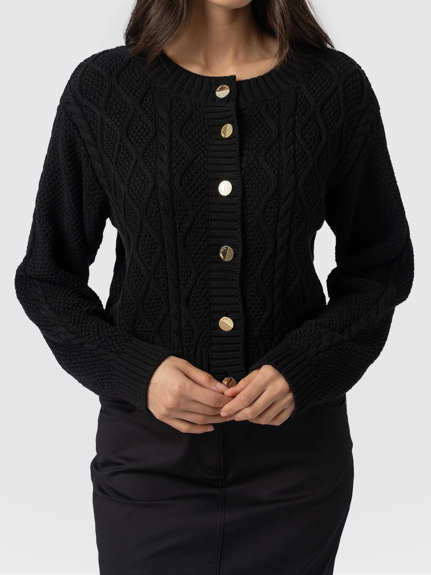 Bronte Cable Cardigan Black - Women's Cardigans | Saint + Sofia® USA