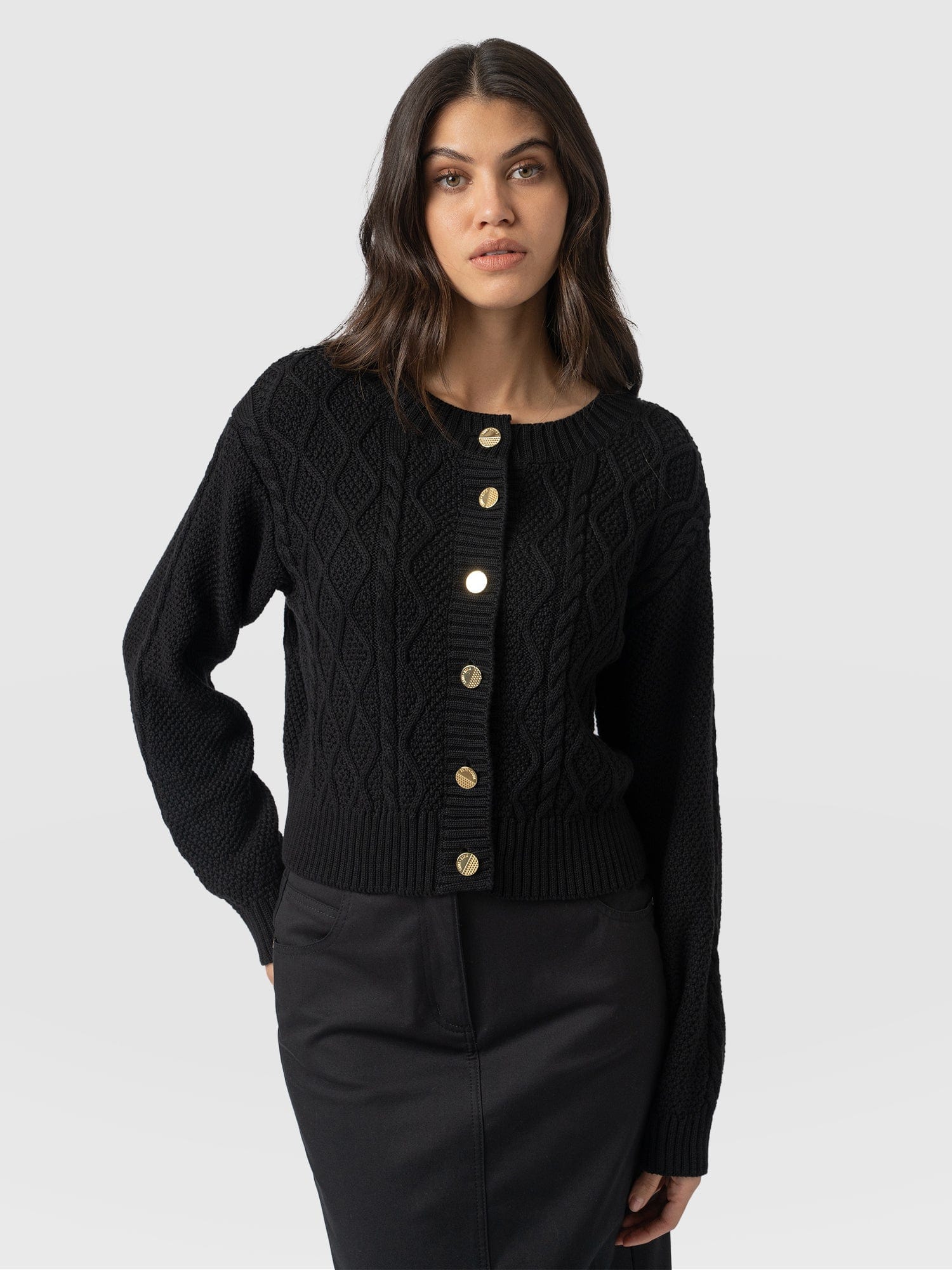 Bronte Cable Cardigan Black - Women's Cardigans | Saint + Sofia® USA