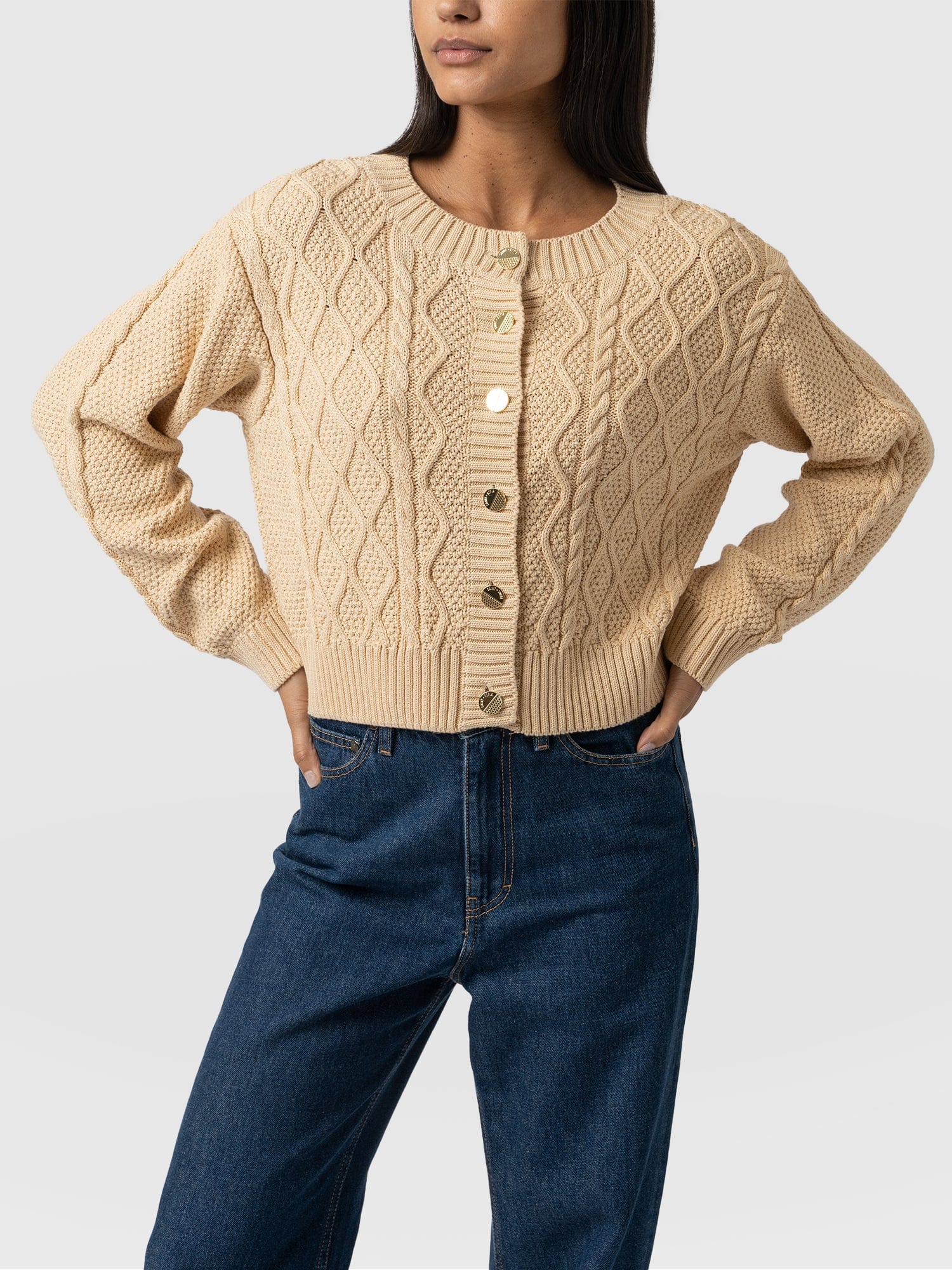 Bronte Cable Cardigan Yellow - Women's Cardigans | Saint + Sofia® USA