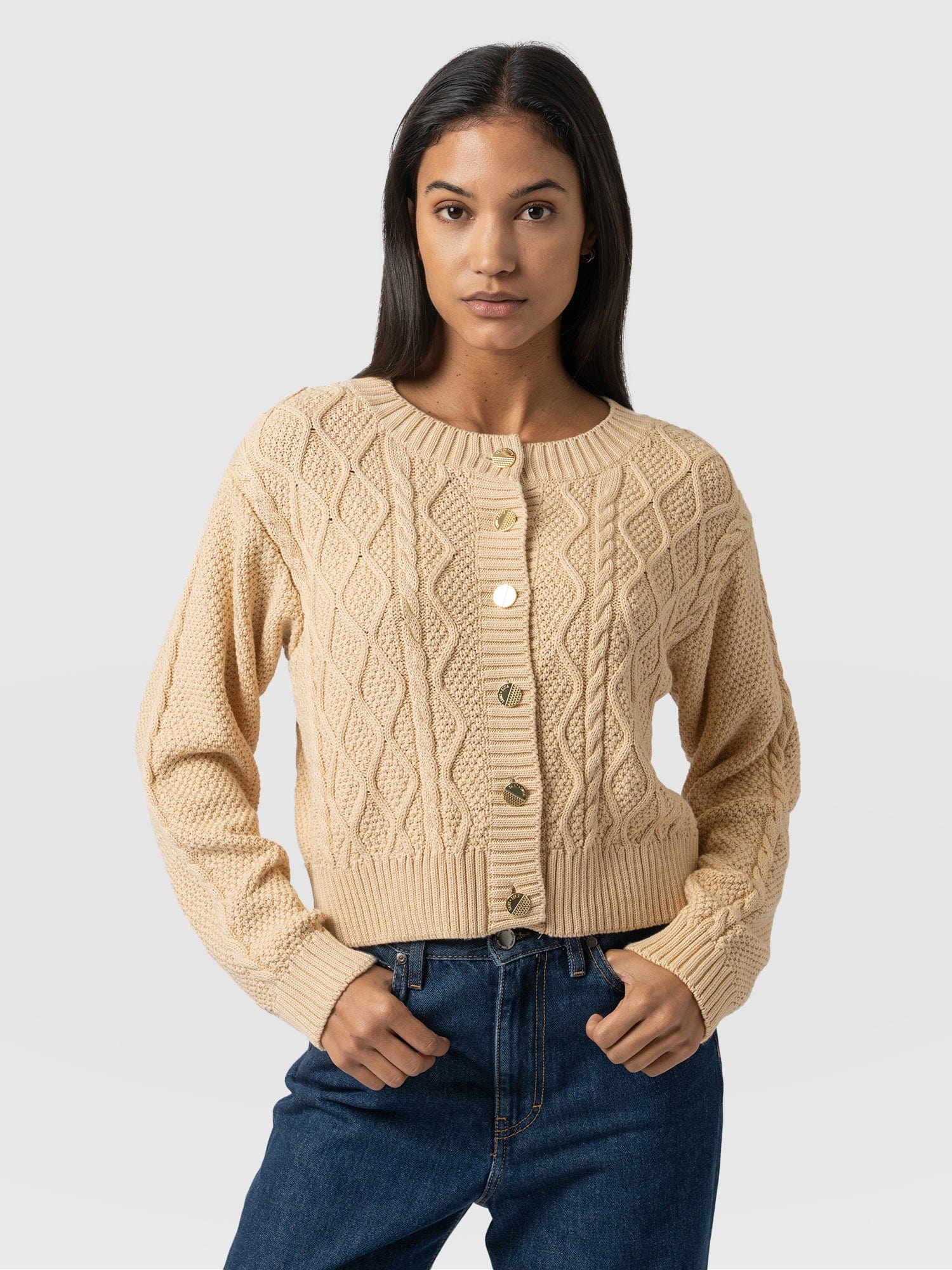 Bronte Cable Cardigan Yellow - Women's Cardigans | Saint + Sofia® USA