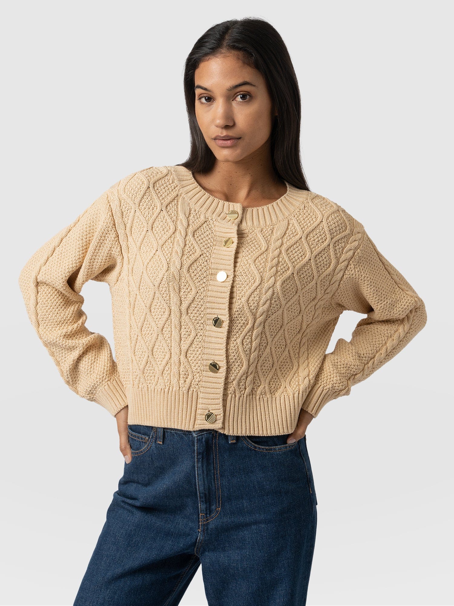 Bronte Cable Cardigan Yellow - Women's Cardigans | Saint + Sofia® USA