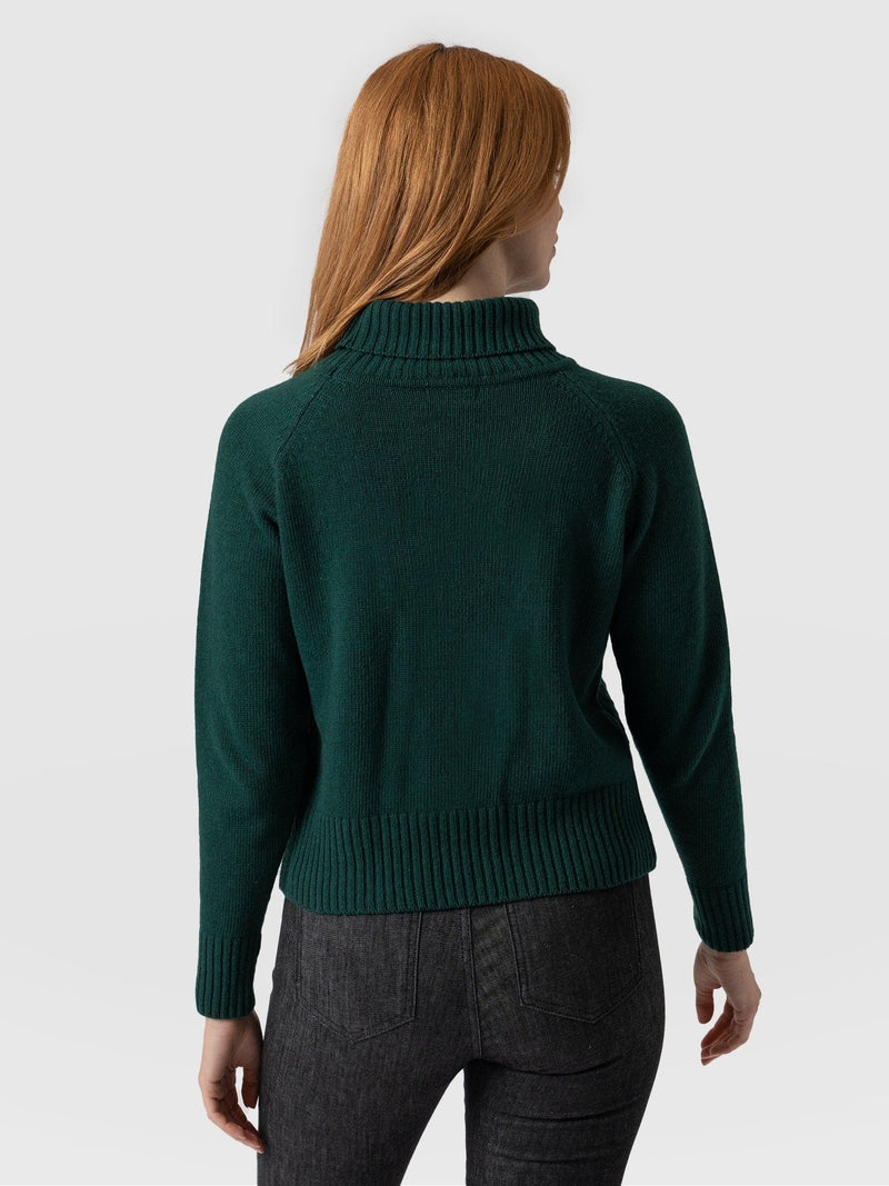Glen Cable Knit Sweater Green - Women's Sweaters