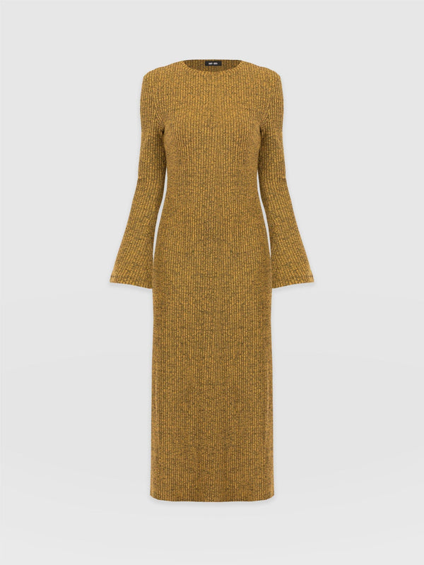 Callie Fluted Midi Dress - Mustard Melange - Women's Dresses | Saint + Sofia® USA