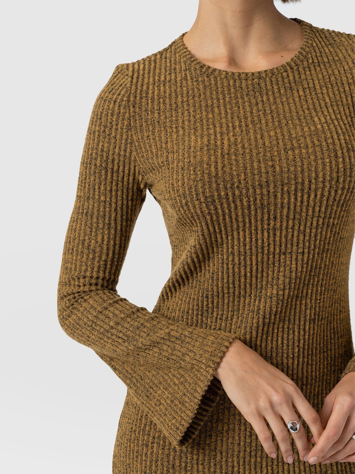 Callie Fluted Midi Dress - Mustard Melange - Women's Dresses | Saint + Sofia® USA