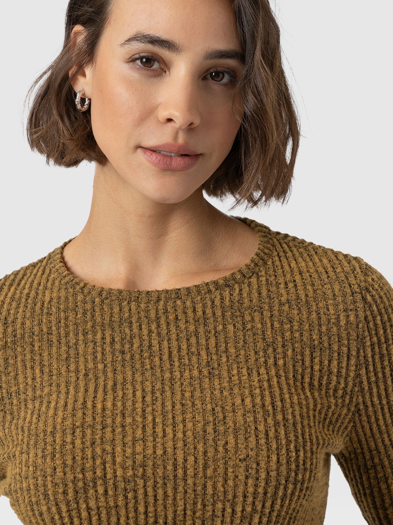Callie Fluted Tee - Mustard Melange - Women's T-shirts | Saint + Sofia® USA