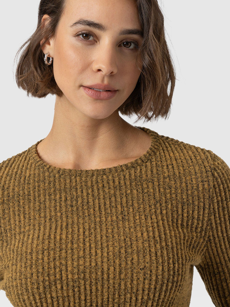 Callie Fluted Tee - Mustard Melange - Women's T-shirts | Saint + Sofia® USA