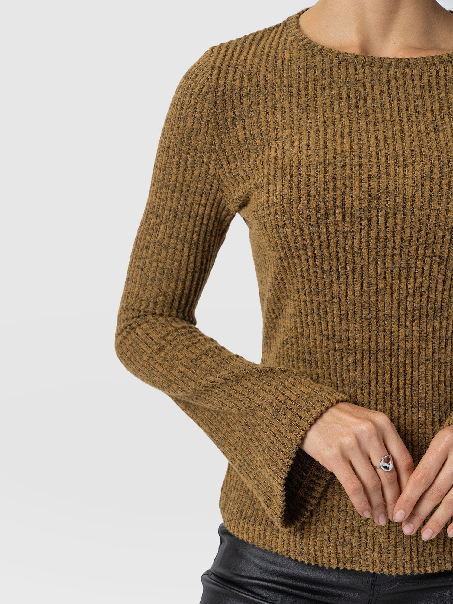 Callie Fluted Tee - Mustard Melange - Women's T-shirts | Saint + Sofia® USA