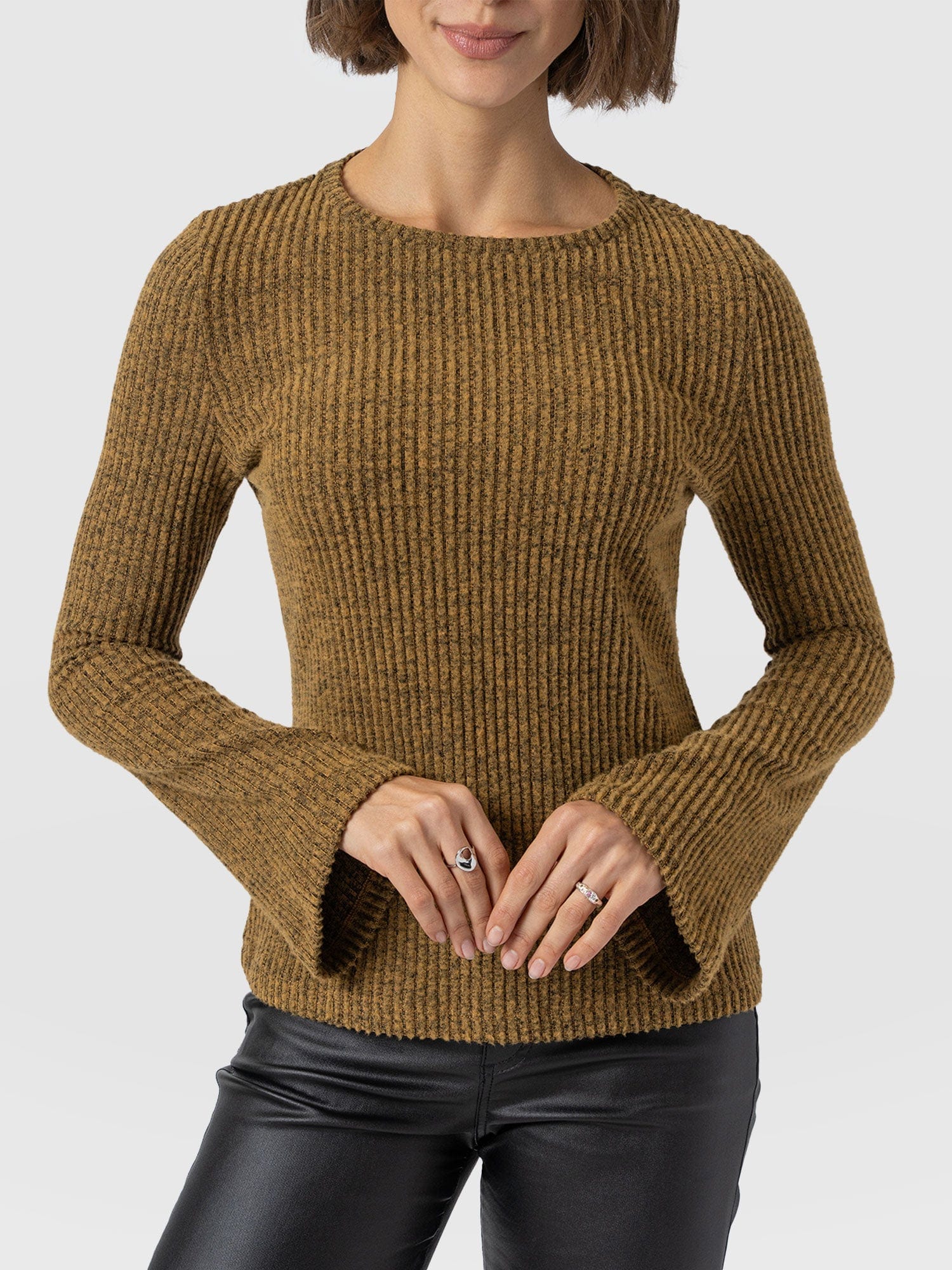Callie Fluted Tee - Mustard Melange - Women's T-shirts | Saint + Sofia® USA