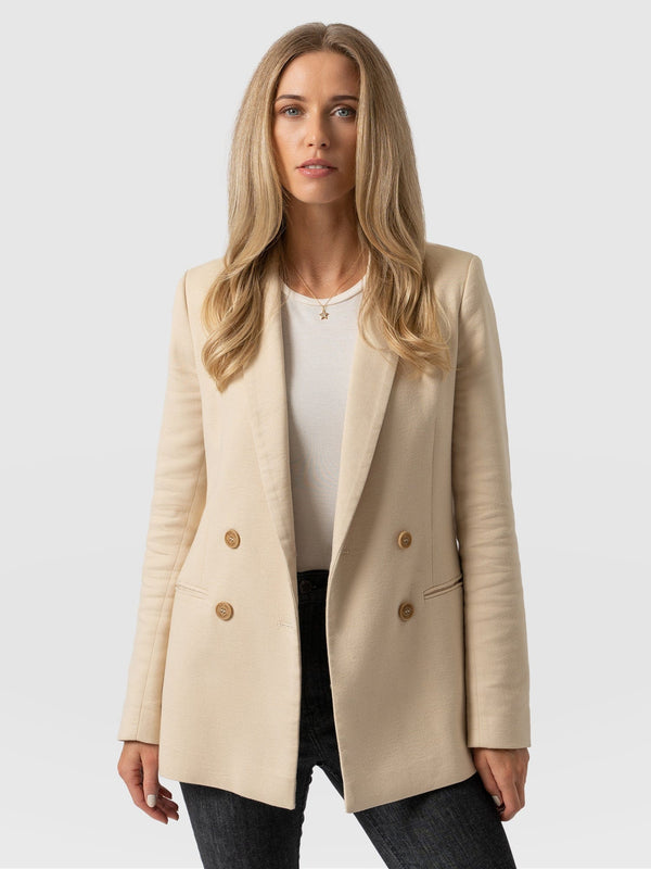 Sophia Gold Button White Tweed Blazer