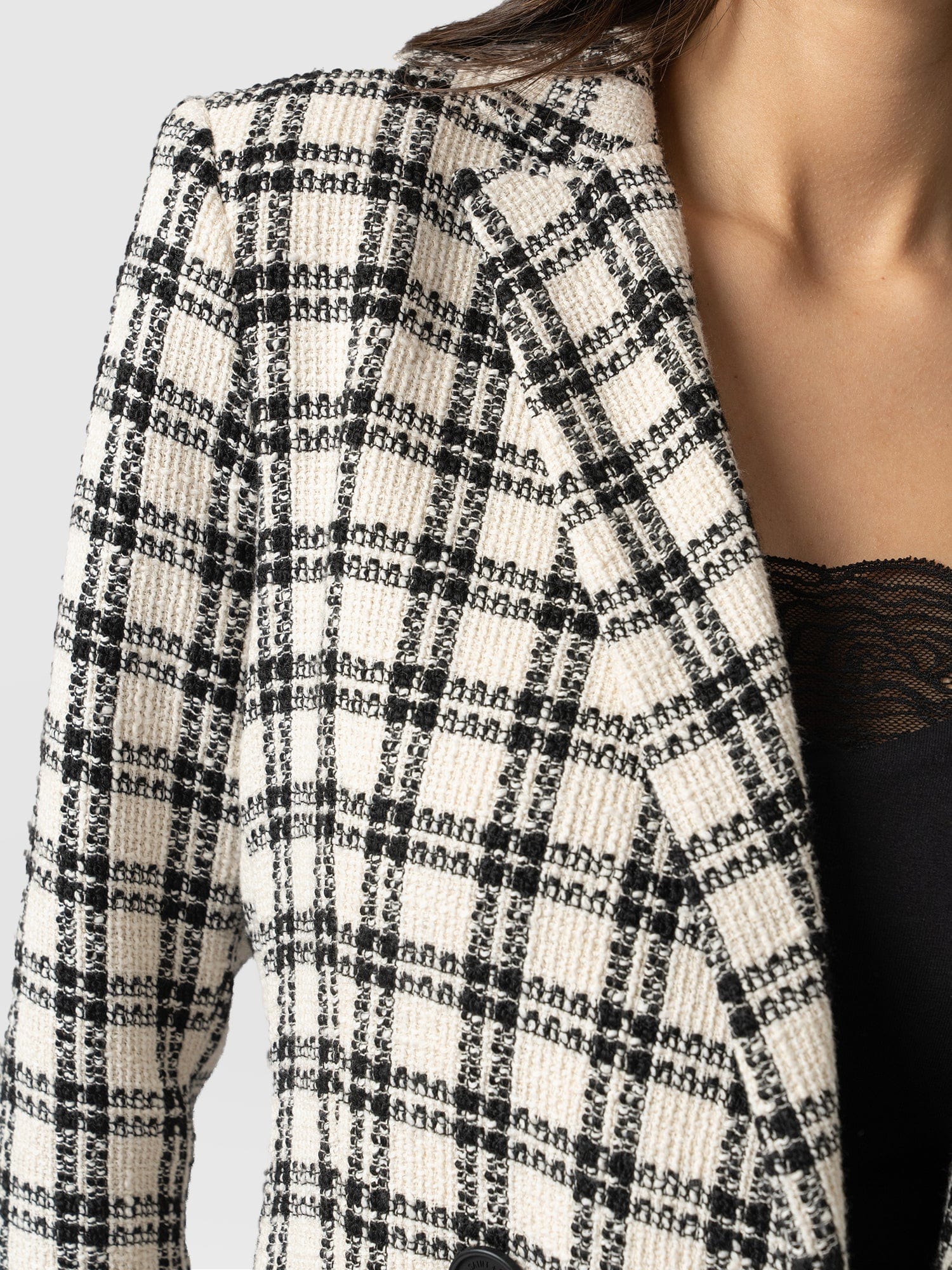 Cambridge Blazer Black & Cream Check - Women's Blazers | Saint + Sofia® USA