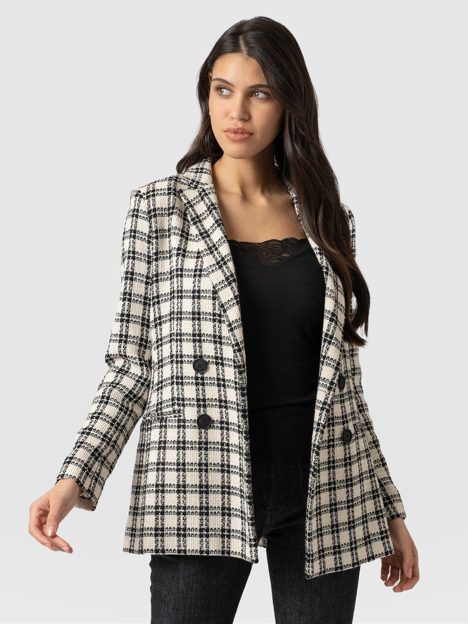 Cambridge Blazer Black & Cream Check - Women's Blazers | Saint + Sofia® USA
