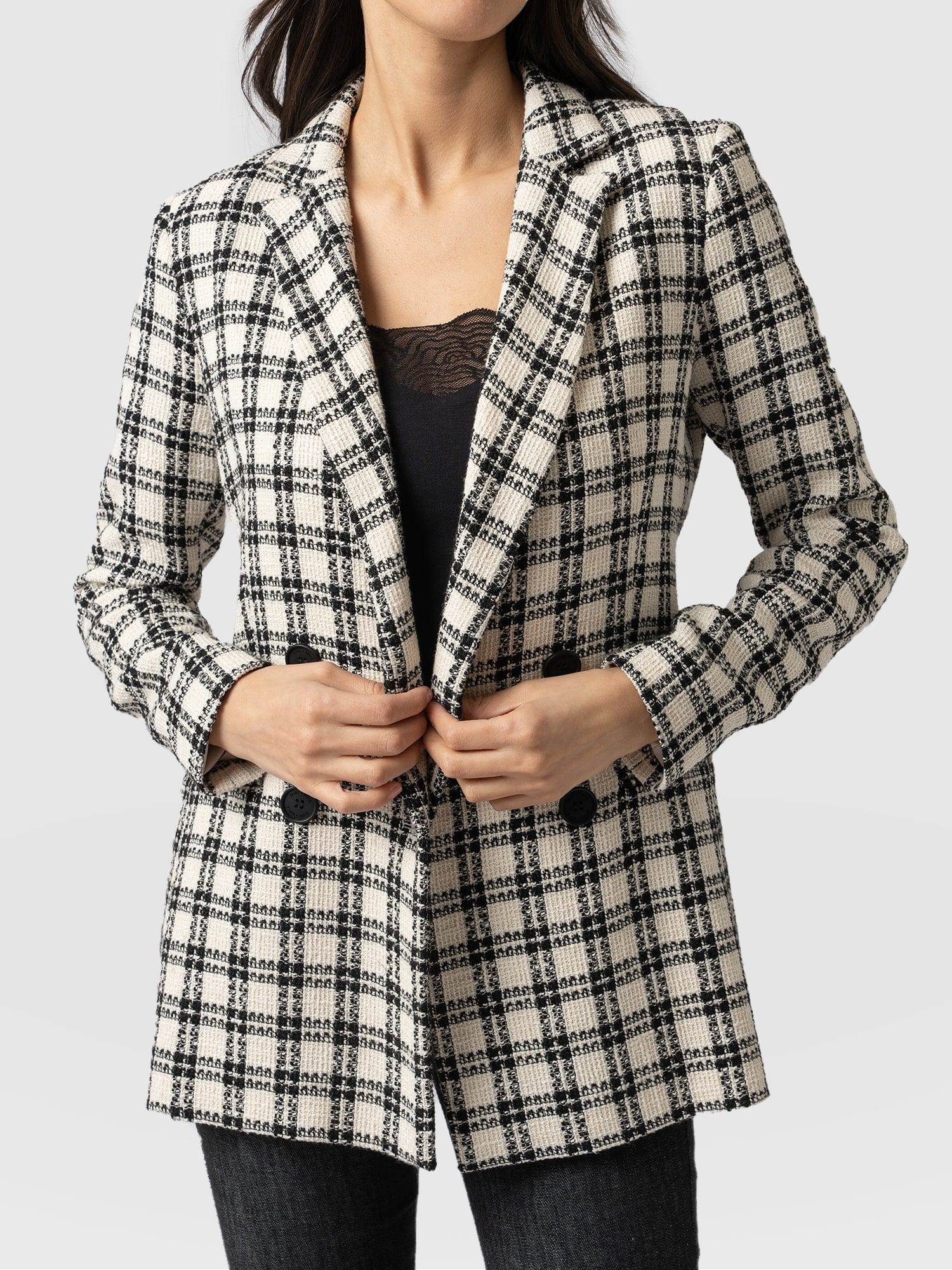 Cambridge Blazer Black & Cream Check - Women's Blazers | Saint + Sofia® USA