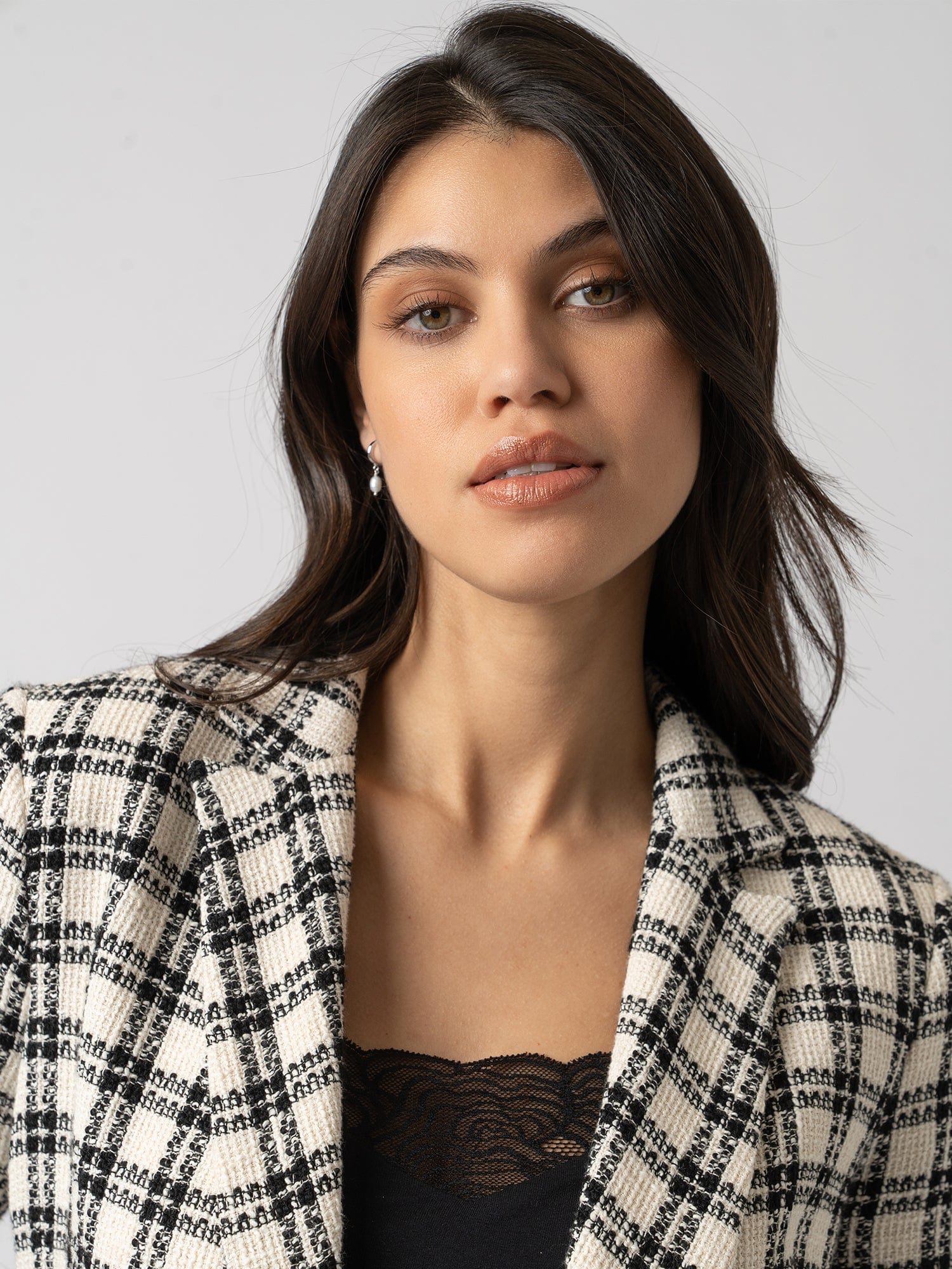Cambridge Blazer Black & Cream Check - Women's Blazers | Saint + Sofia® USA