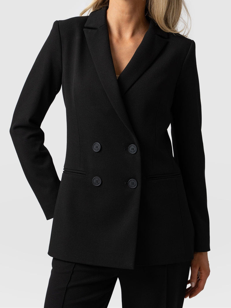 Black Crepe Blazer With Flap Pockets: Women's Luxury Jackets
