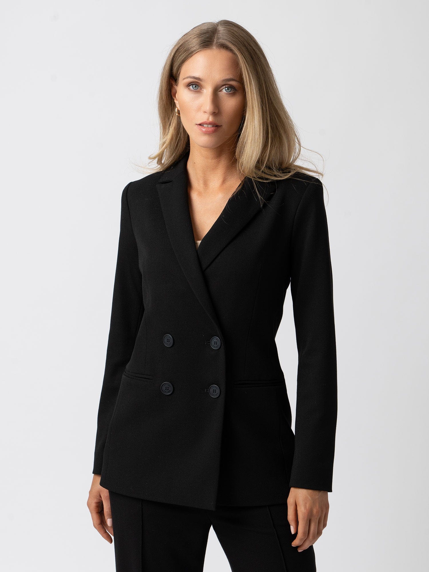 Womens double 2024 breasted black blazer