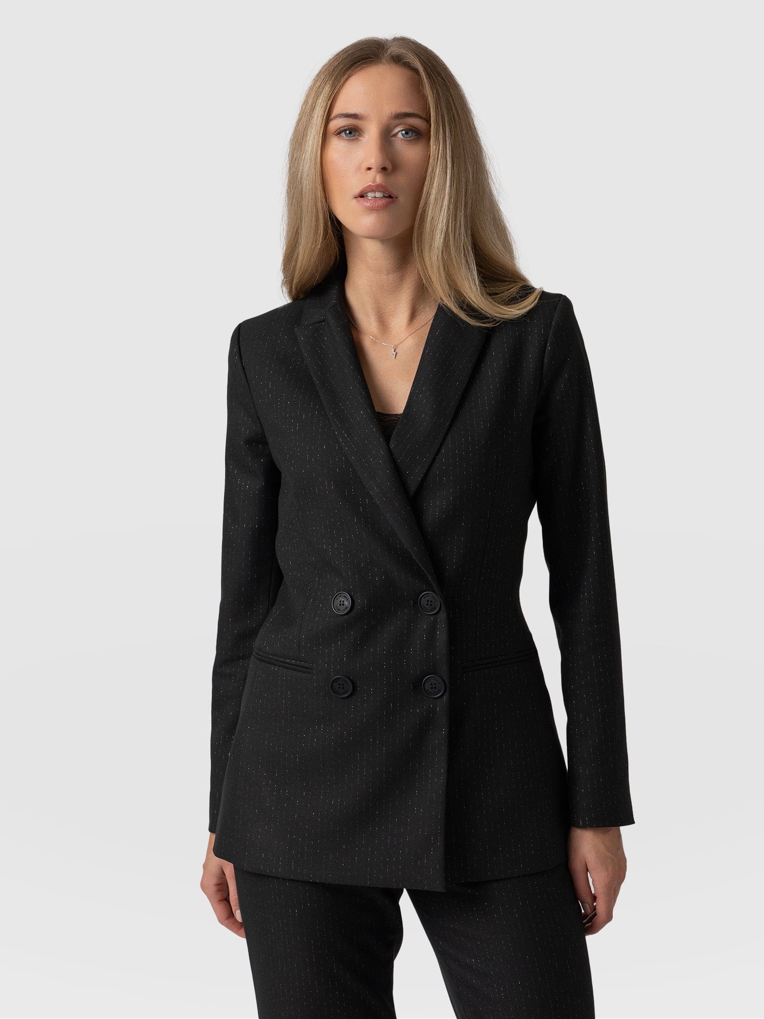 Cambridge Blazer Black Pinstripe - Women's Blazers | Saint + Sofia® USA