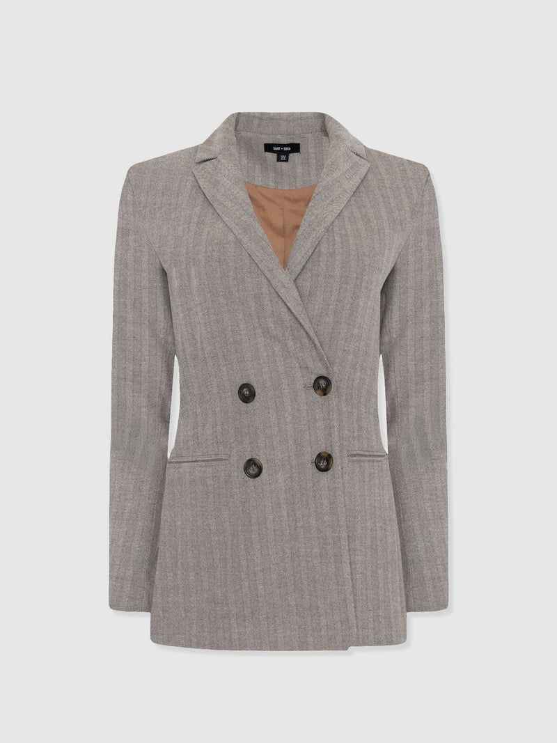 Cambridge Blazer - Brown Herringbone - Women's Jackets | Saint + Sofia® USA