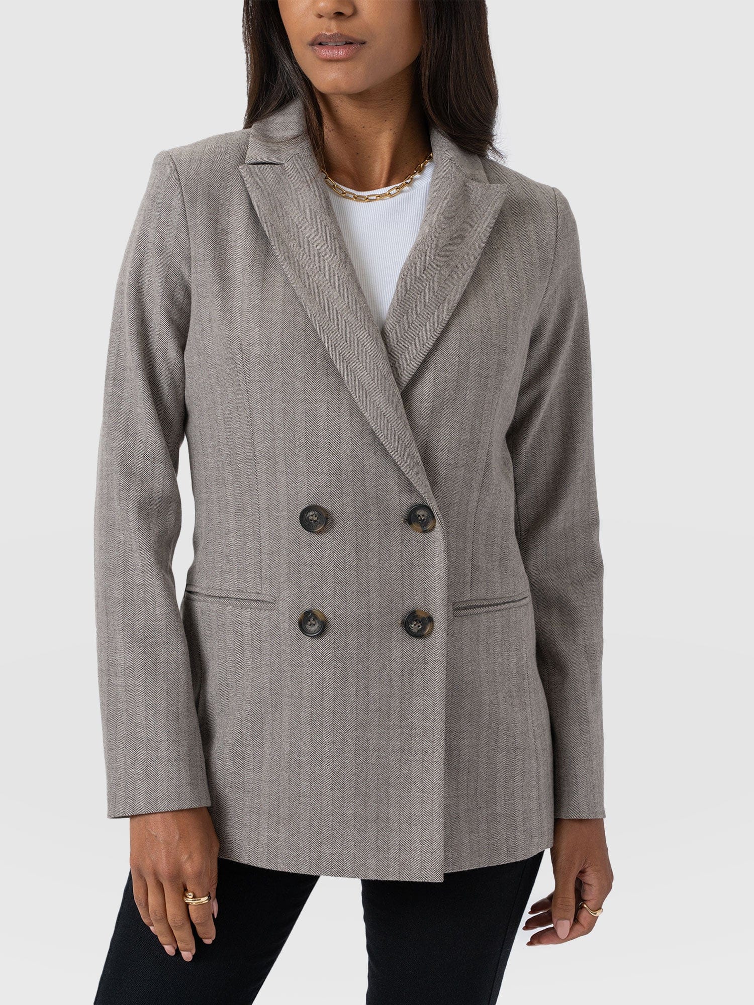Cambridge Blazer - Brown Herringbone - Women's Jackets | Saint + Sofia® USA