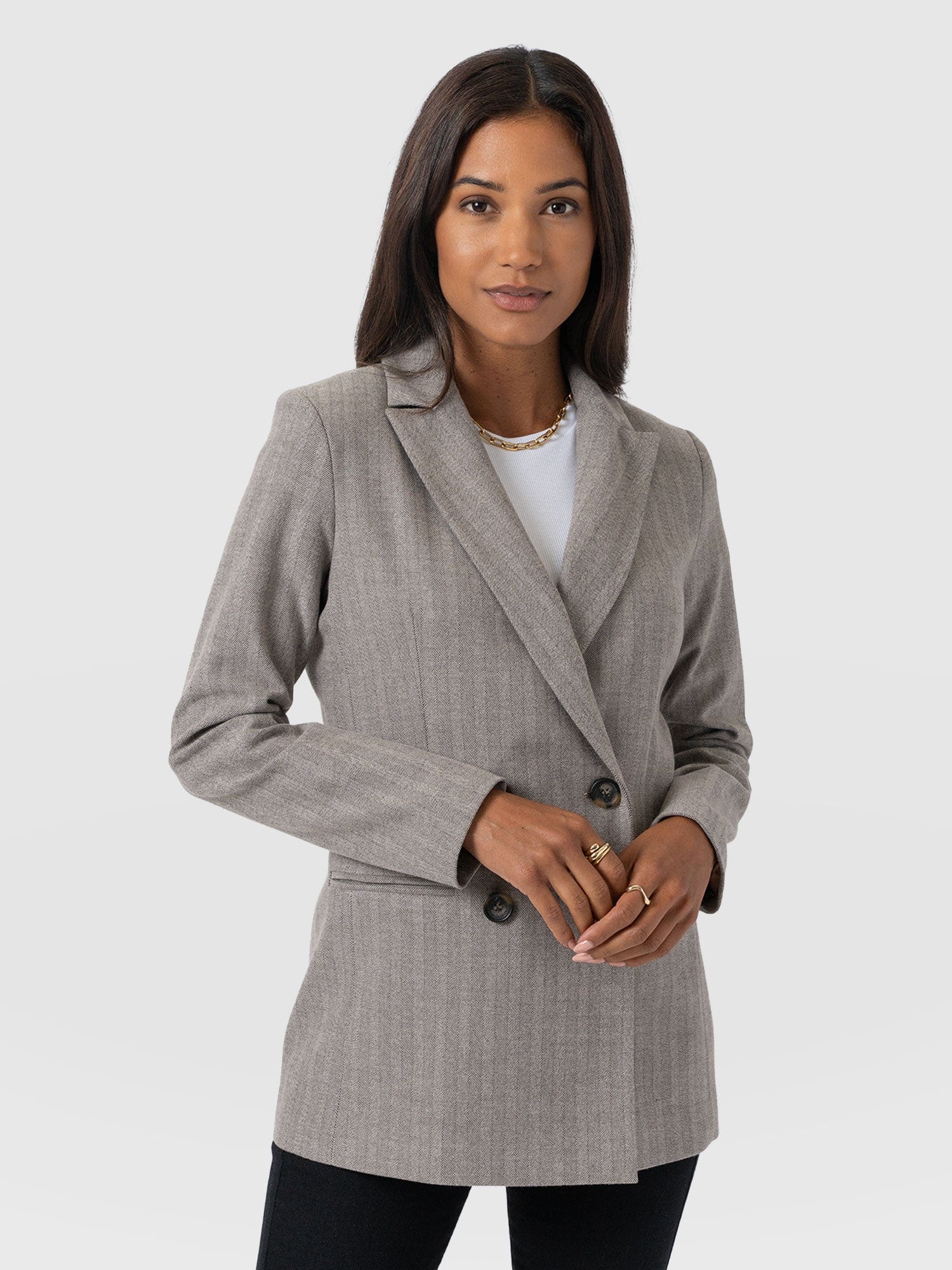Cambridge Blazer - Brown Herringbone - Women's Jackets | Saint + Sofia® USA