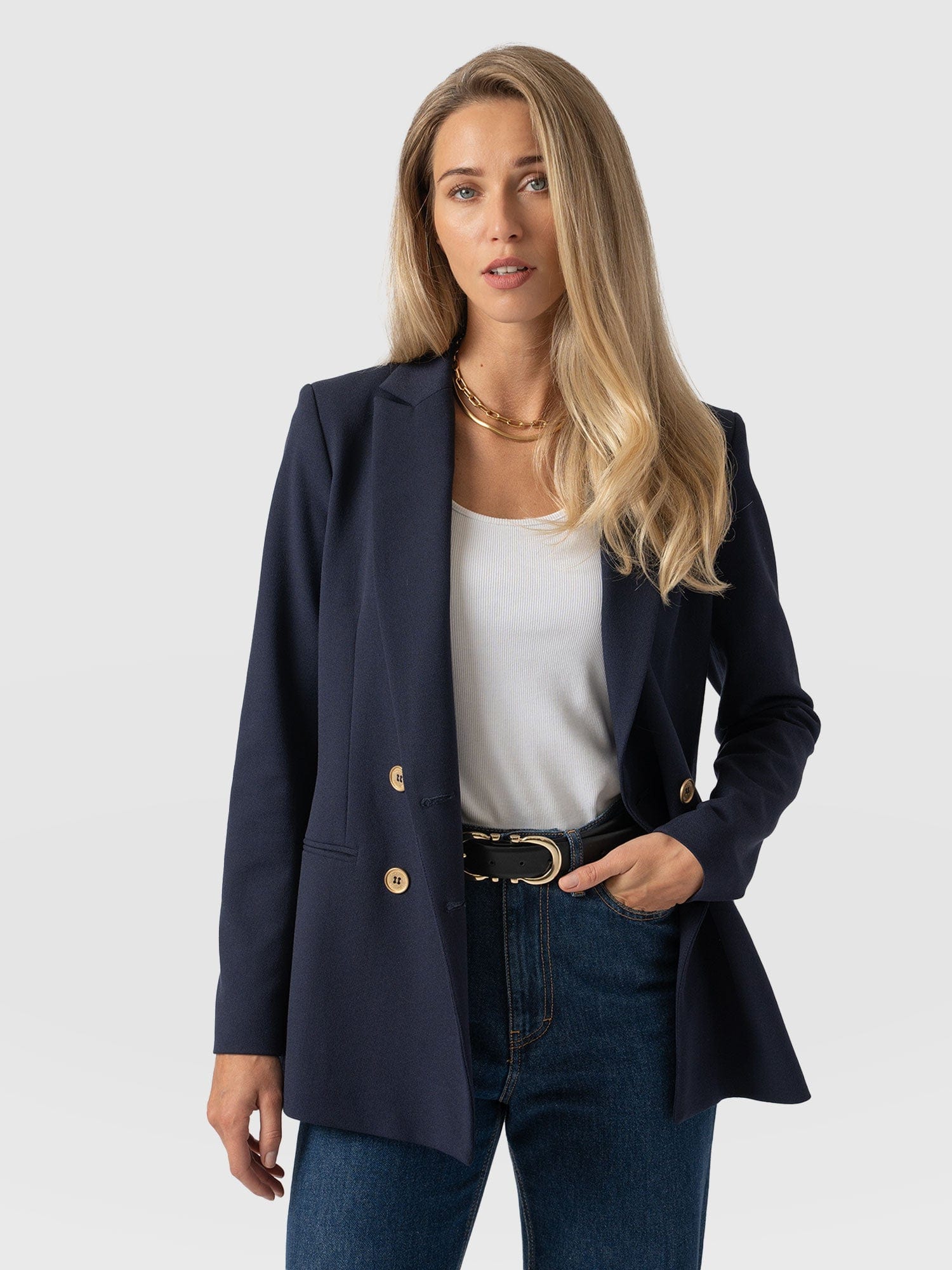 Cambridge Blazer Navy Crepe - Women's Blazers | Saint + Sofia® USA