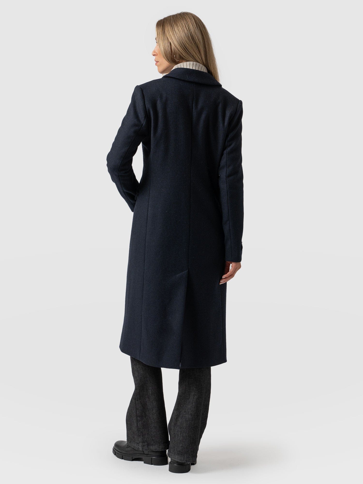 Long navy best sale wool coat womens