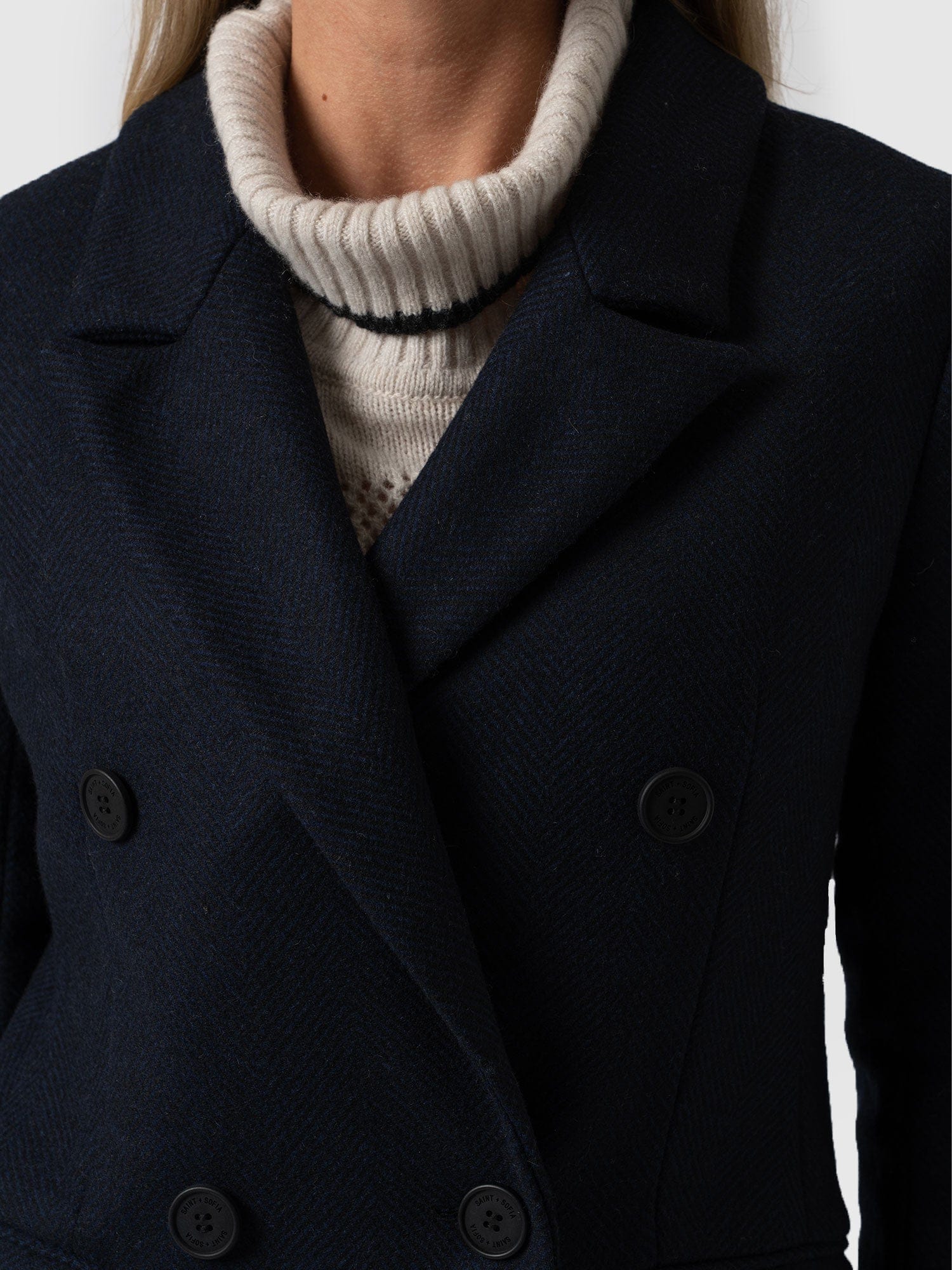 Cambridge Coat Navy Chevron - Women's Coats | Saint + Sofia® USA