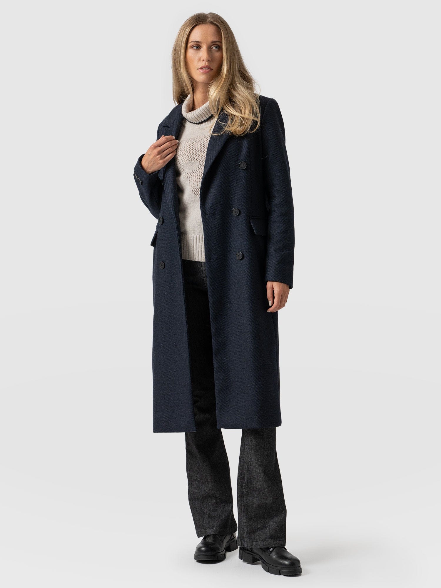 Cambridge Coat Navy Chevron - Women's Coats | Saint + Sofia® USA