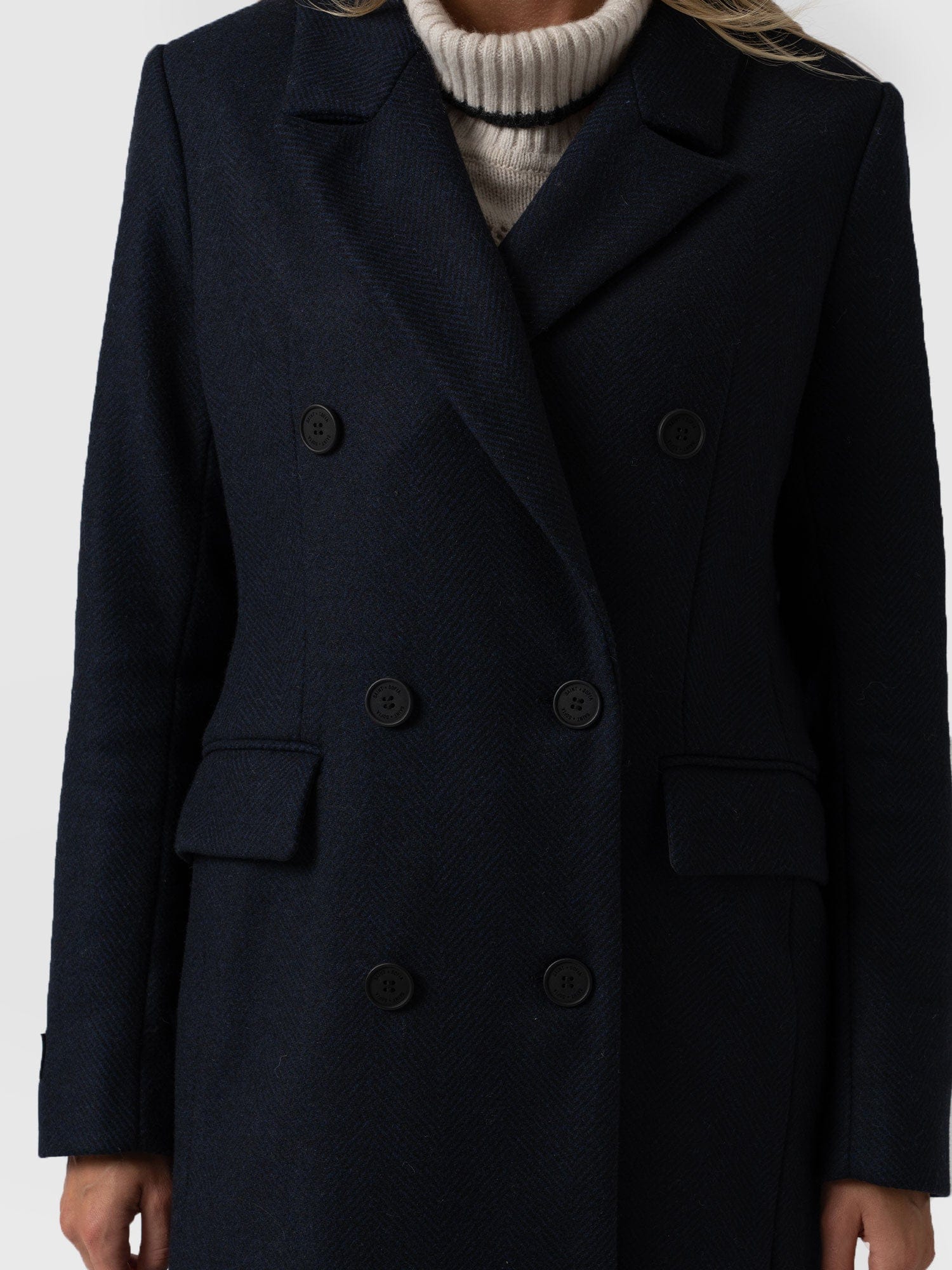 Cambridge Coat Navy Chevron - Women's Coats | Saint + Sofia® USA
