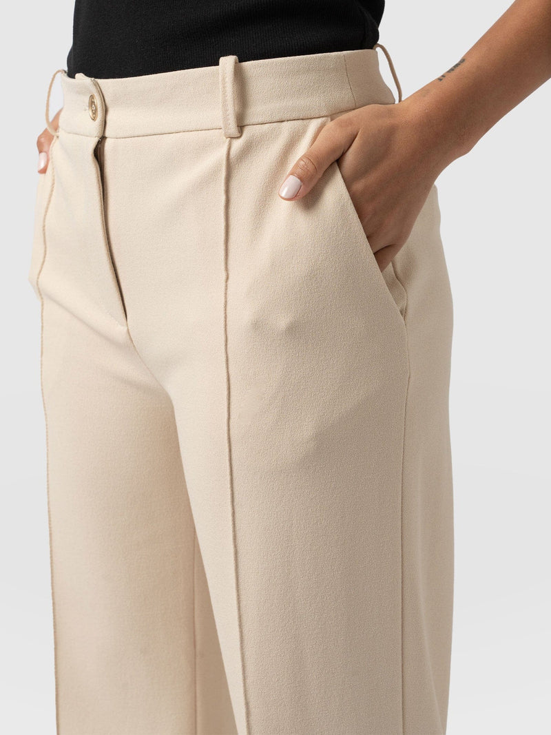 Cambridge Tailored Wide Leg Pant Beige - Women's Trousers | Saint + Sofia® UK